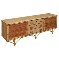 French Bamboo and Rattan Sideboard in the Style of Audoux Minet, France, c.1960