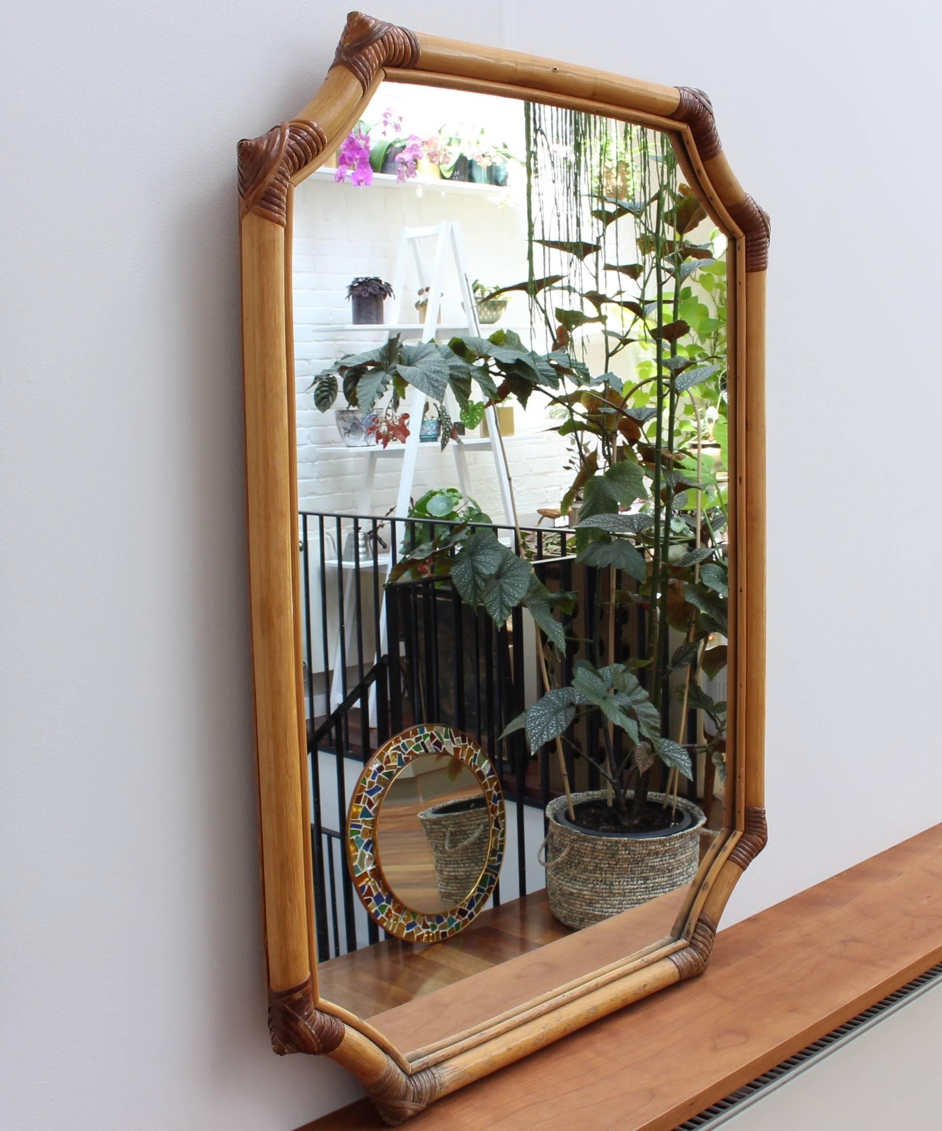 Mid-Century Modern French Bamboo and Rattan Wall Mirror, circa 1960s