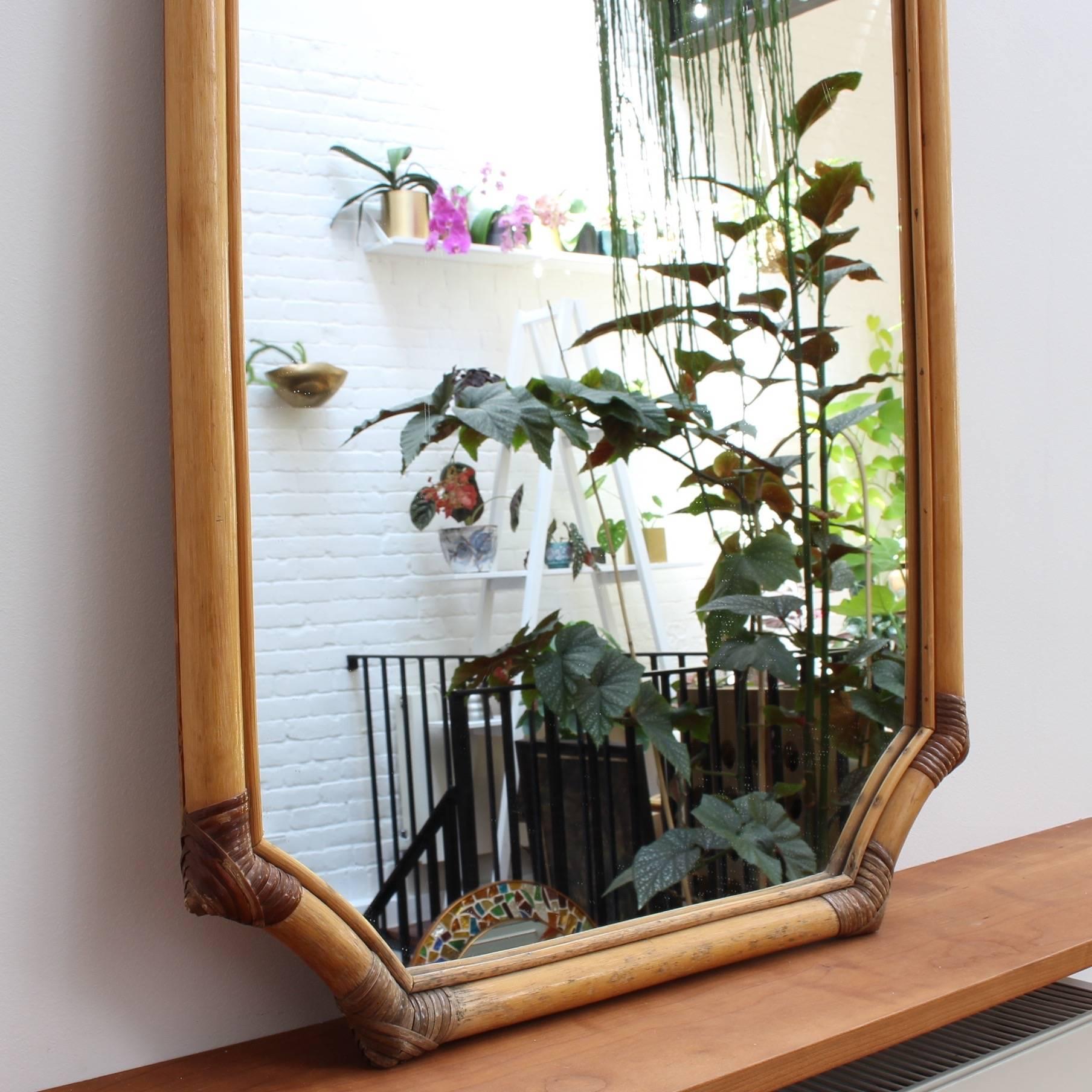 Mid-20th Century French Bamboo and Rattan Wall Mirror, circa 1960s