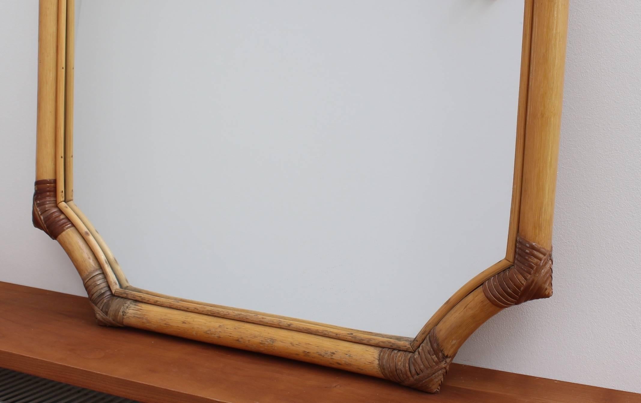 French Bamboo and Rattan Wall Mirror, circa 1960s 3