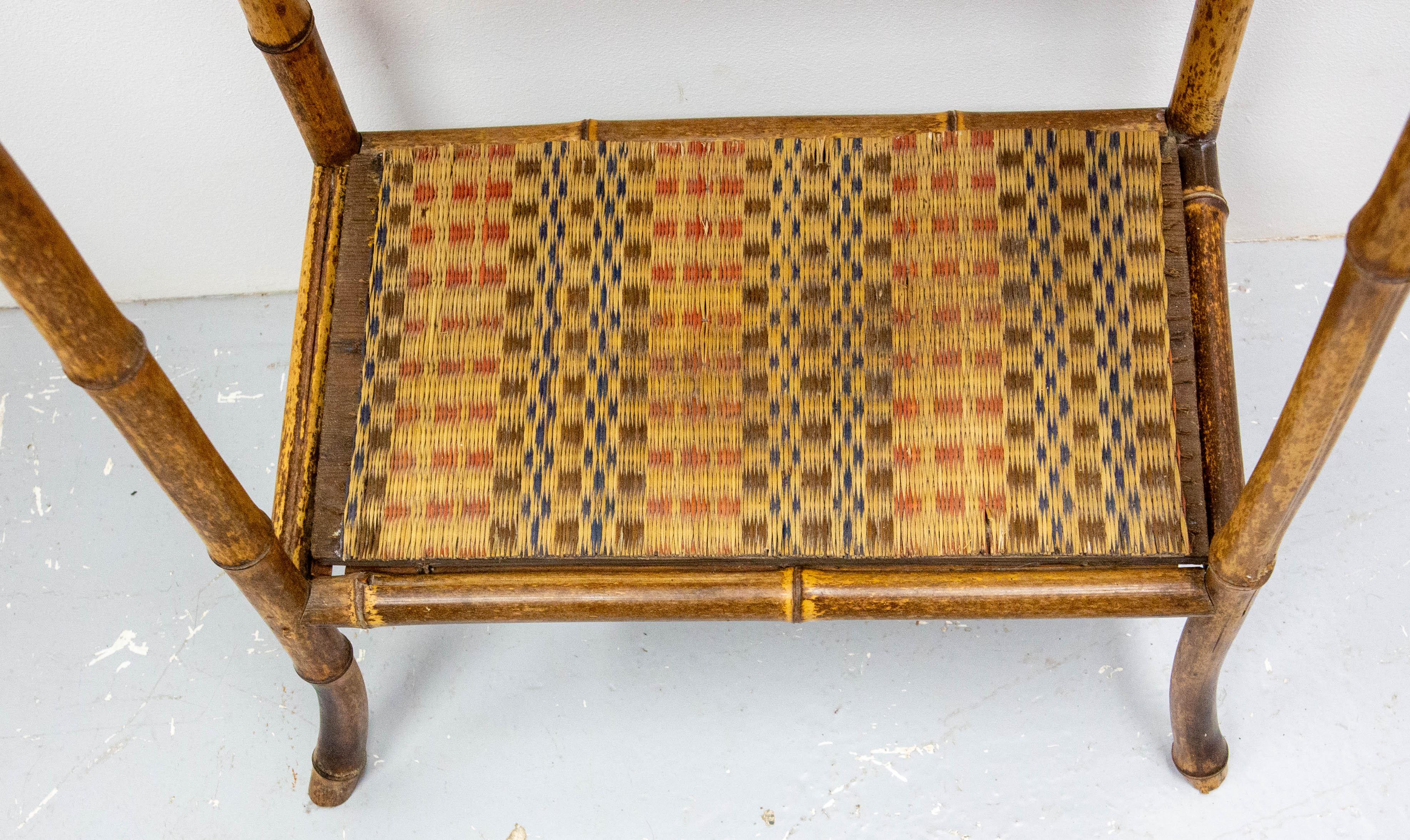 French Bamboo and Straw High Side Table, circa 1920 For Sale 5