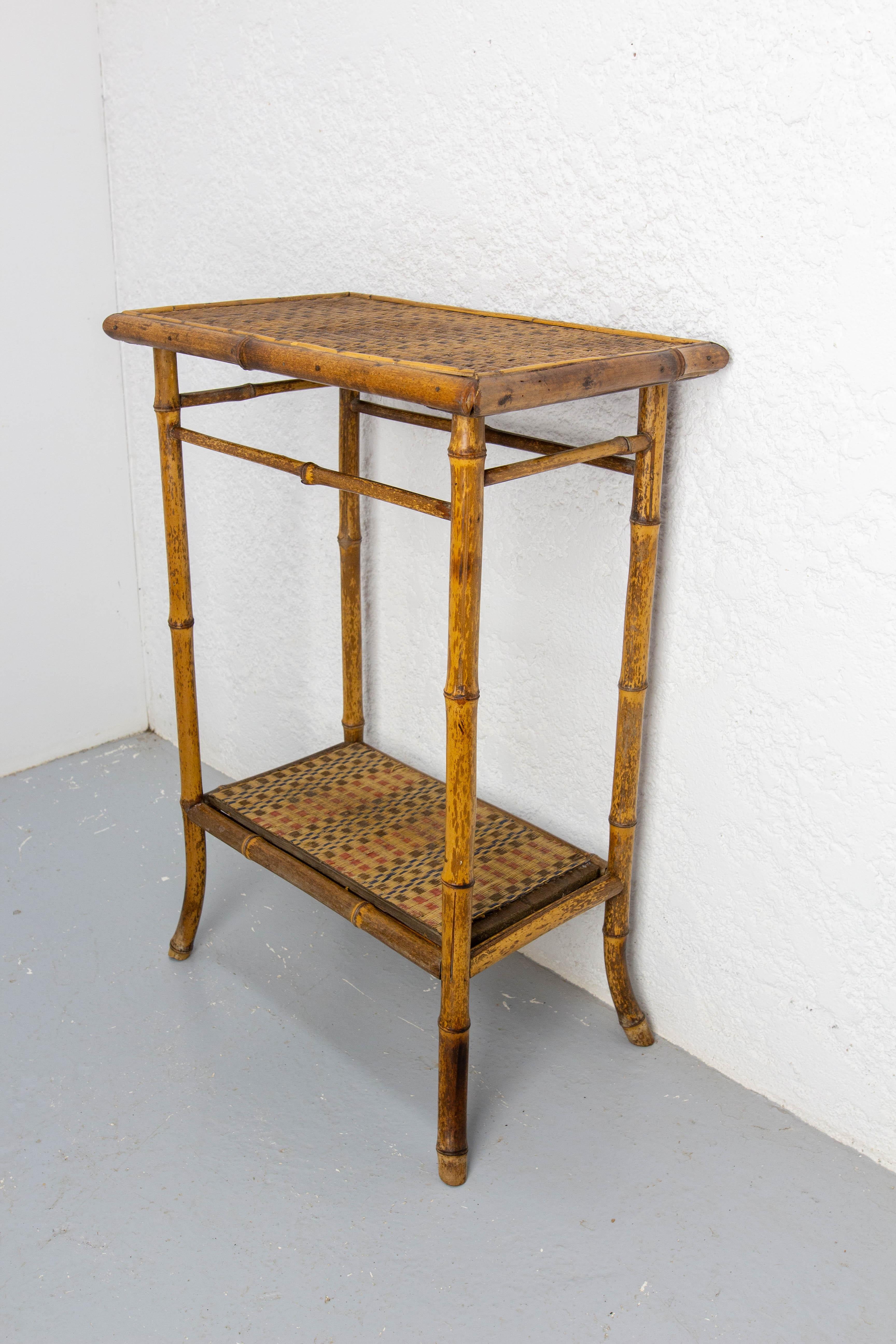 Mid-Century Modern French Bamboo and Straw High Side Table, circa 1920