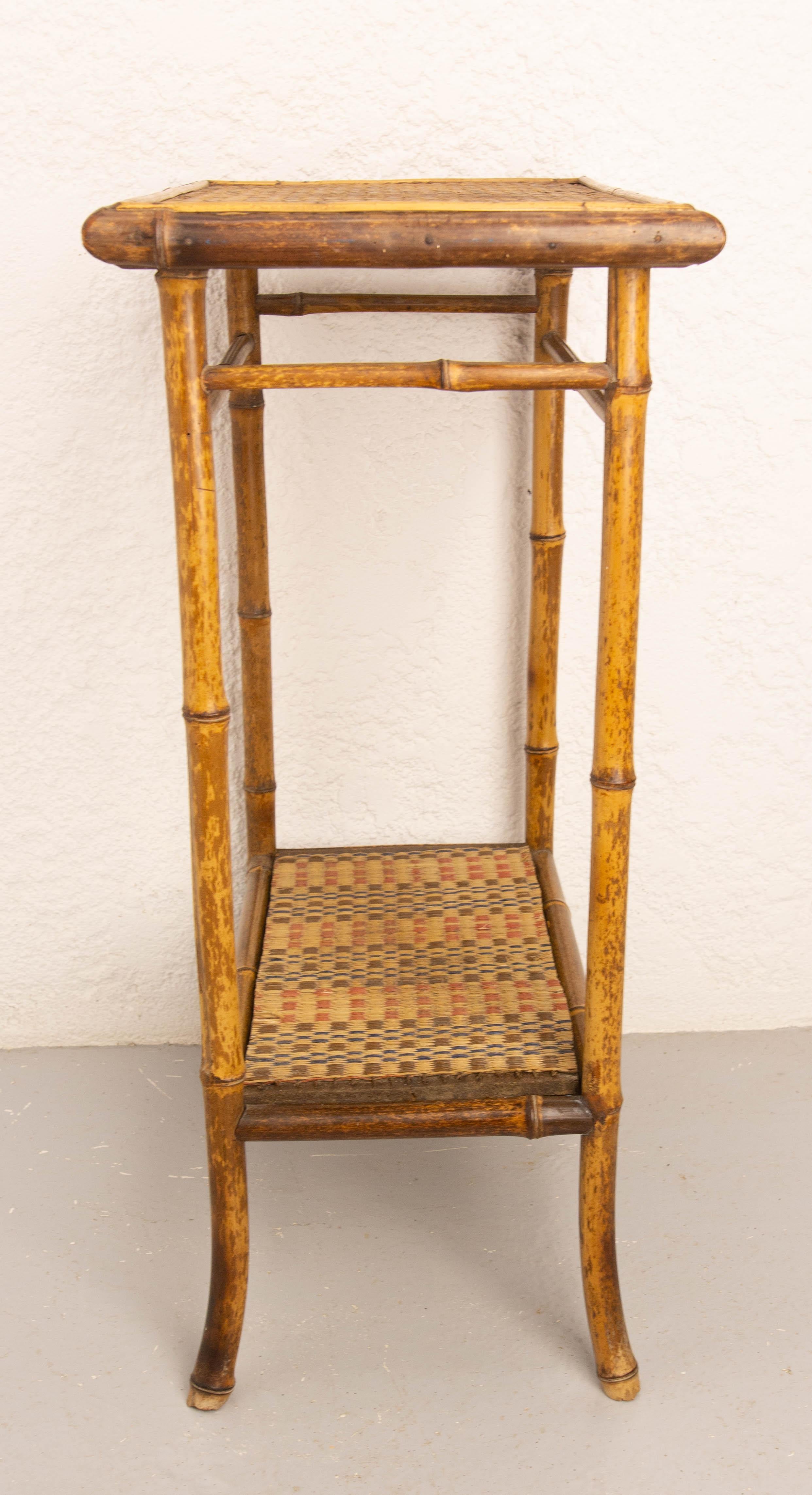 French Bamboo and Straw High Side Table, circa 1920 In Good Condition In Labrit, Landes