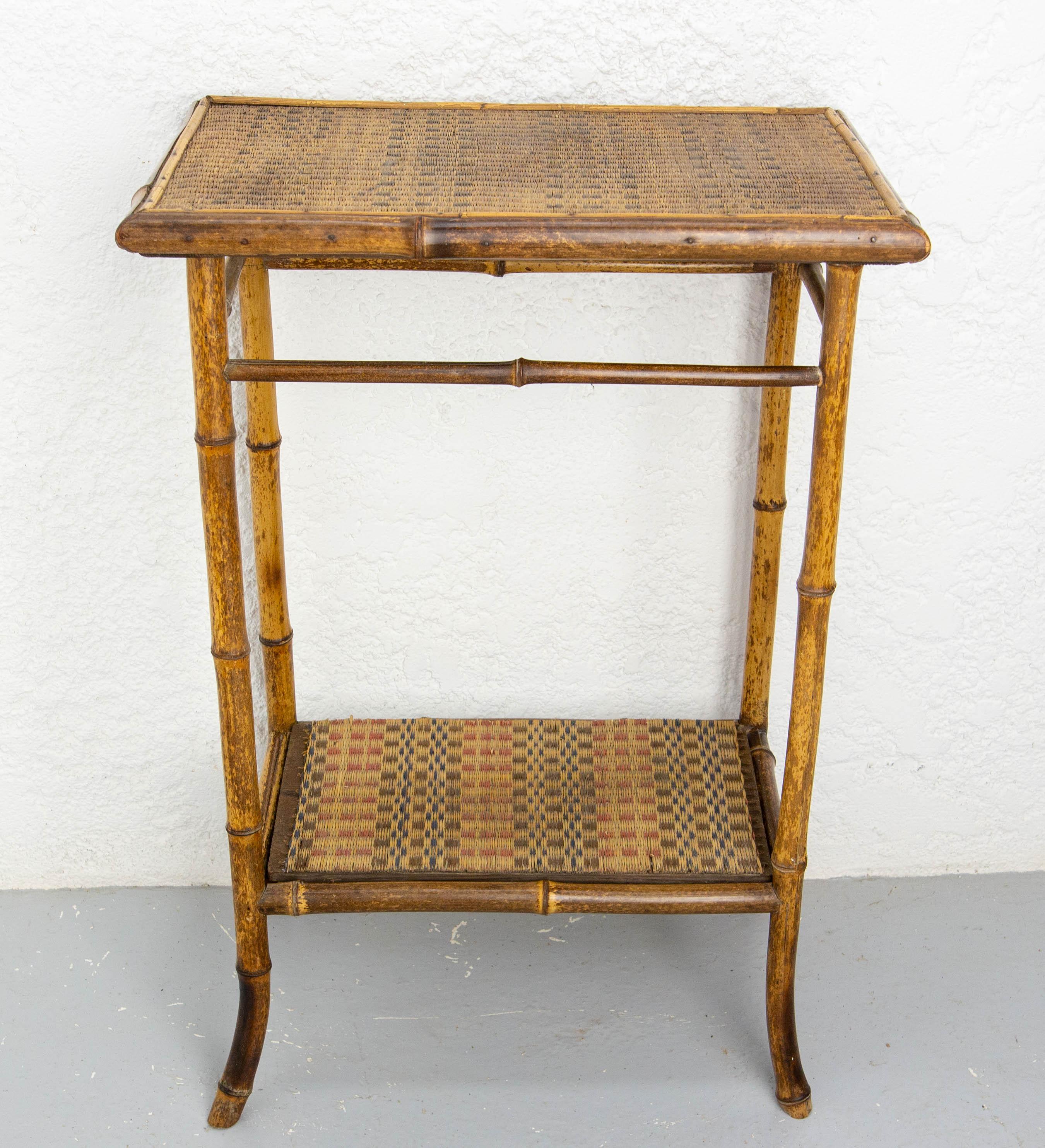 20th Century French Bamboo and Straw High Side Table, circa 1920 For Sale