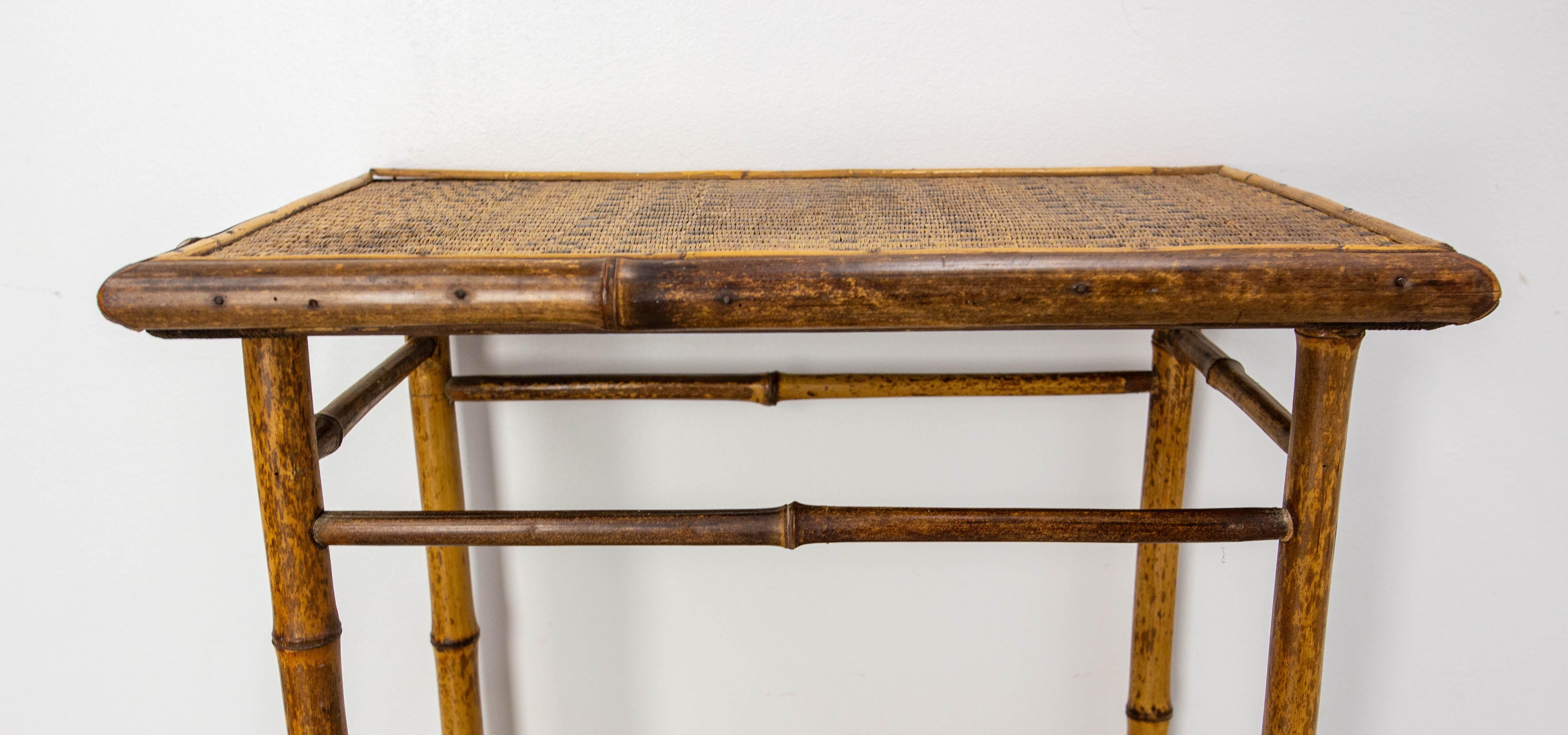French Bamboo and Straw High Side Table, circa 1920 For Sale 1