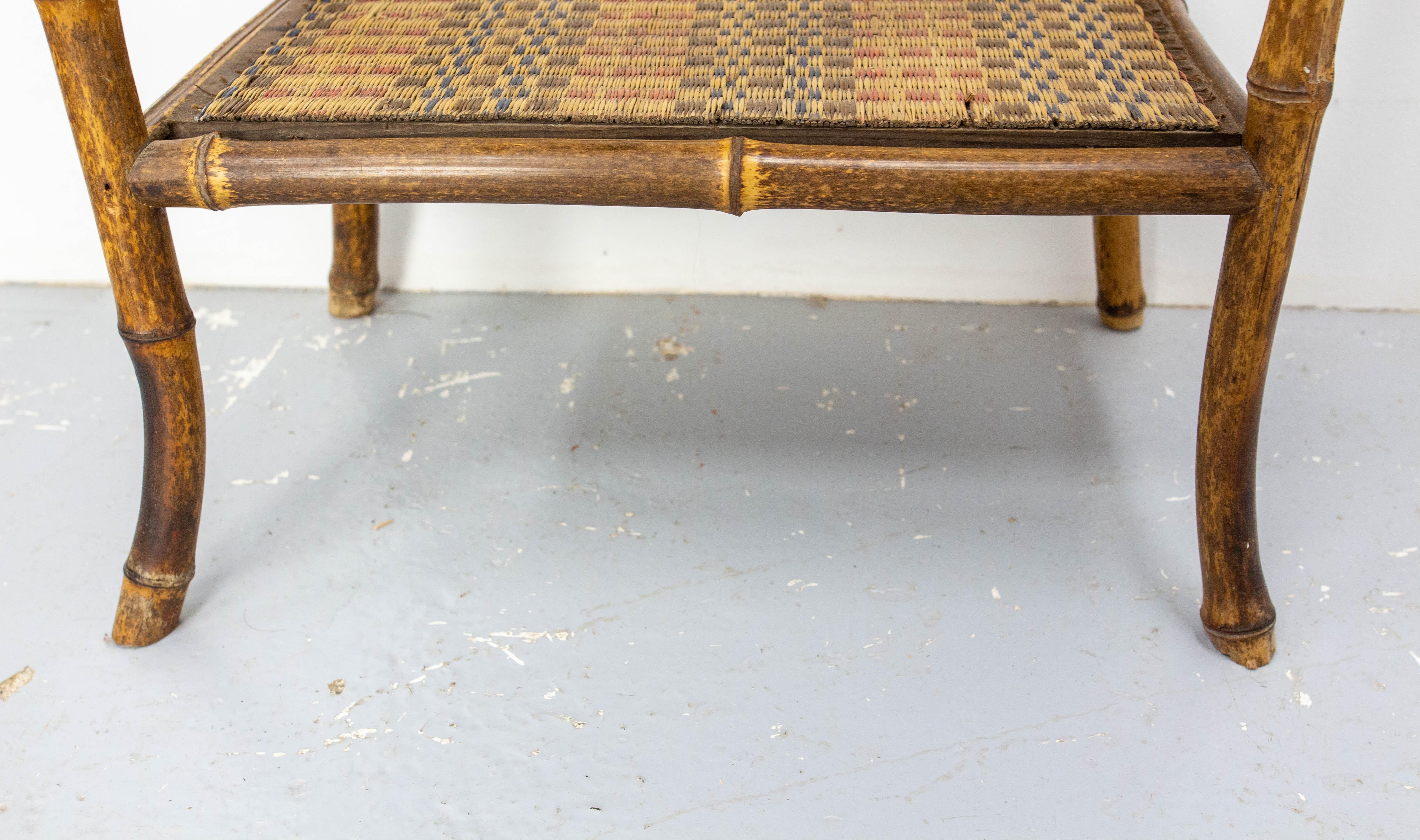 French Bamboo and Straw High Side Table, circa 1920 For Sale 2