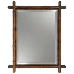 Miroir français en bambou à bords biseautés, signé Perret & Vibert, Maison des Bambous, vers 1900