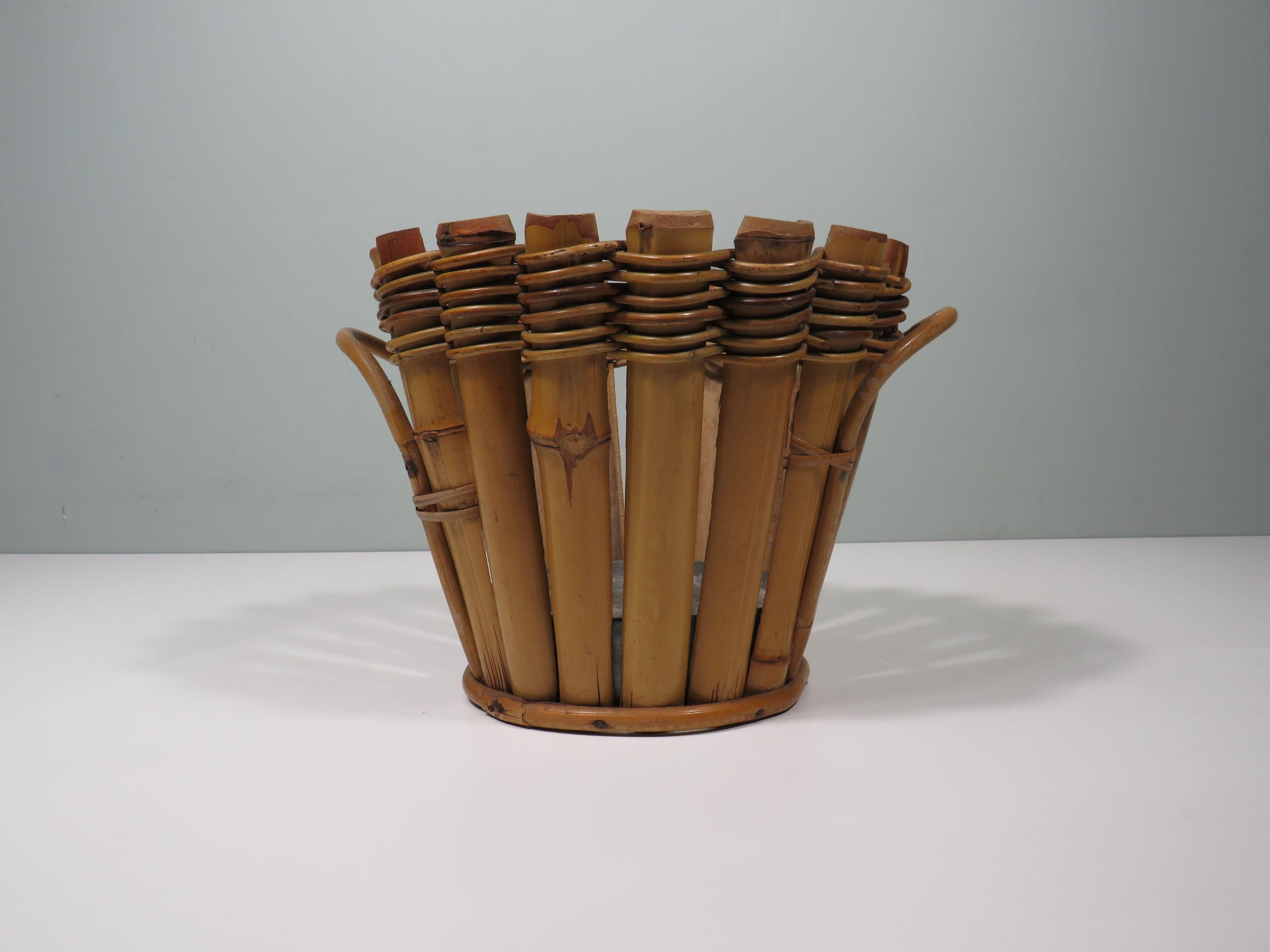 Mid-Century Modern French bamboo cache pot/planter 1950-1960 For Sale