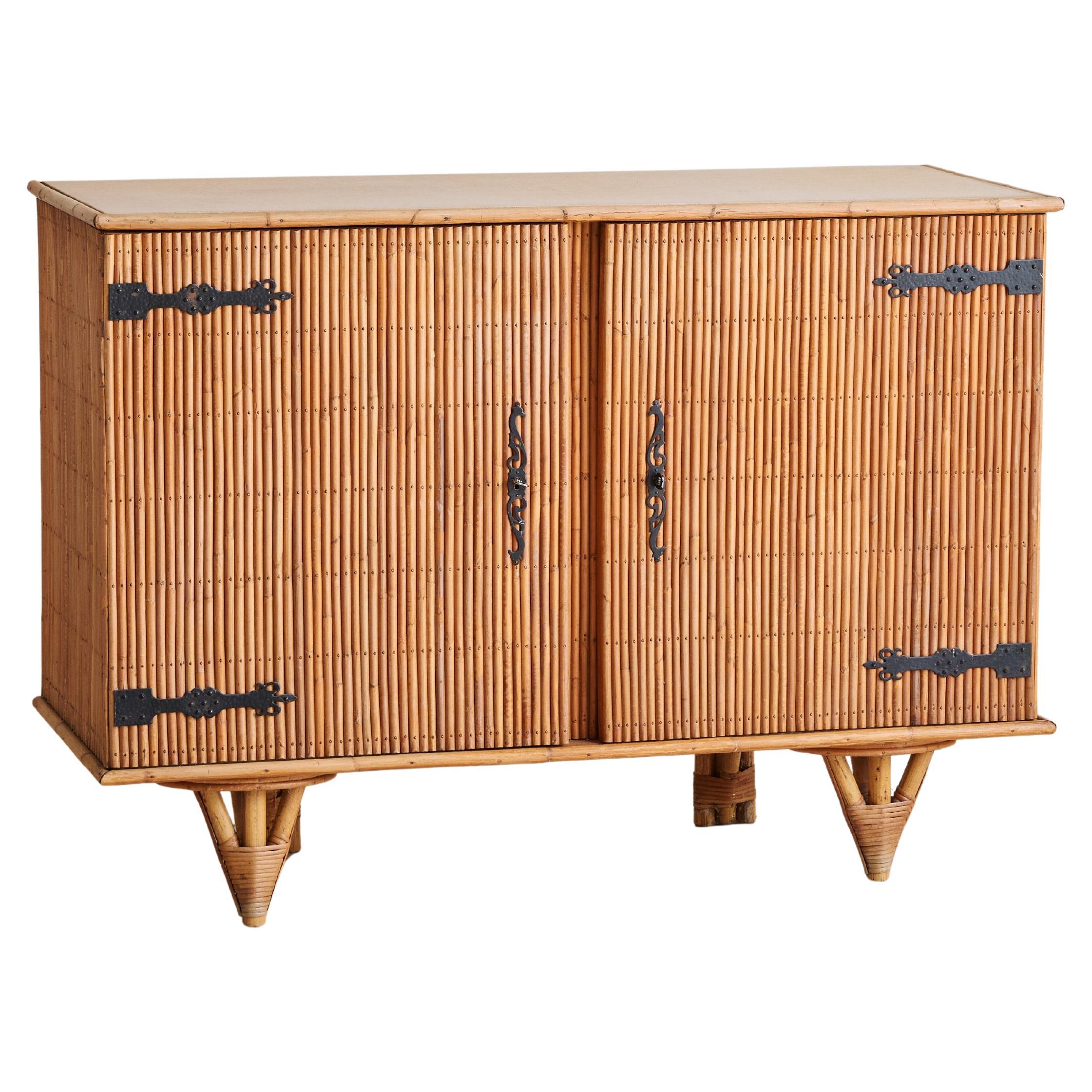 French Bamboo Credenza with Key Attributed to Adrien Audoux & Frida Minet, 1960s