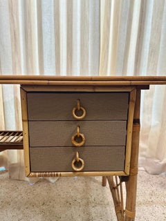 French Bamboo Desk + Chair Attributed to Louis Sognot