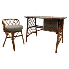Retro French Bamboo Desk + Chair Attributed to Louis Sognot