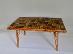 French Bamboo Dining Table with Ceramic Tile Top, 1950s