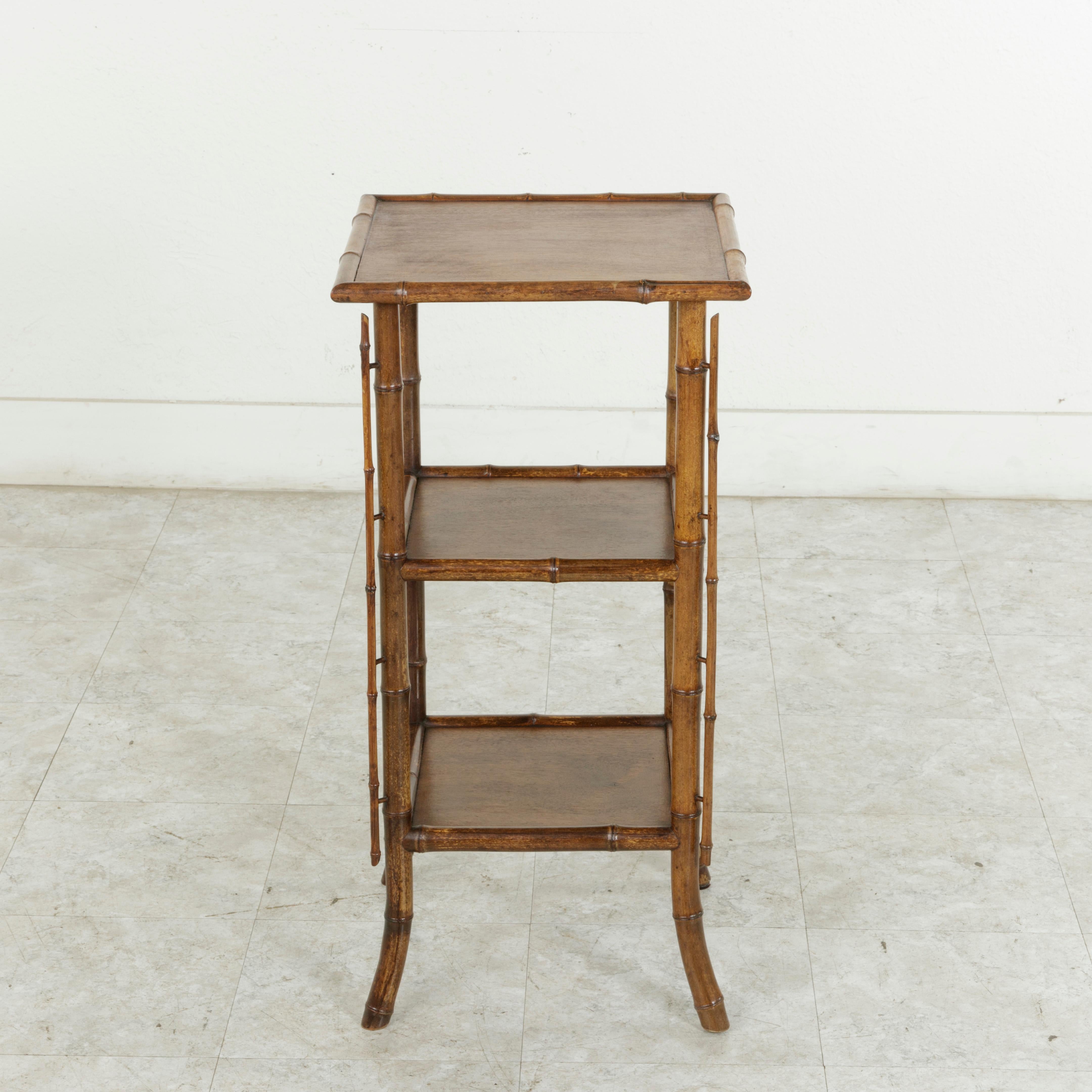 French Bamboo Fern Stand or Side Table with Three Mahogany Shelves, circa 1900 1