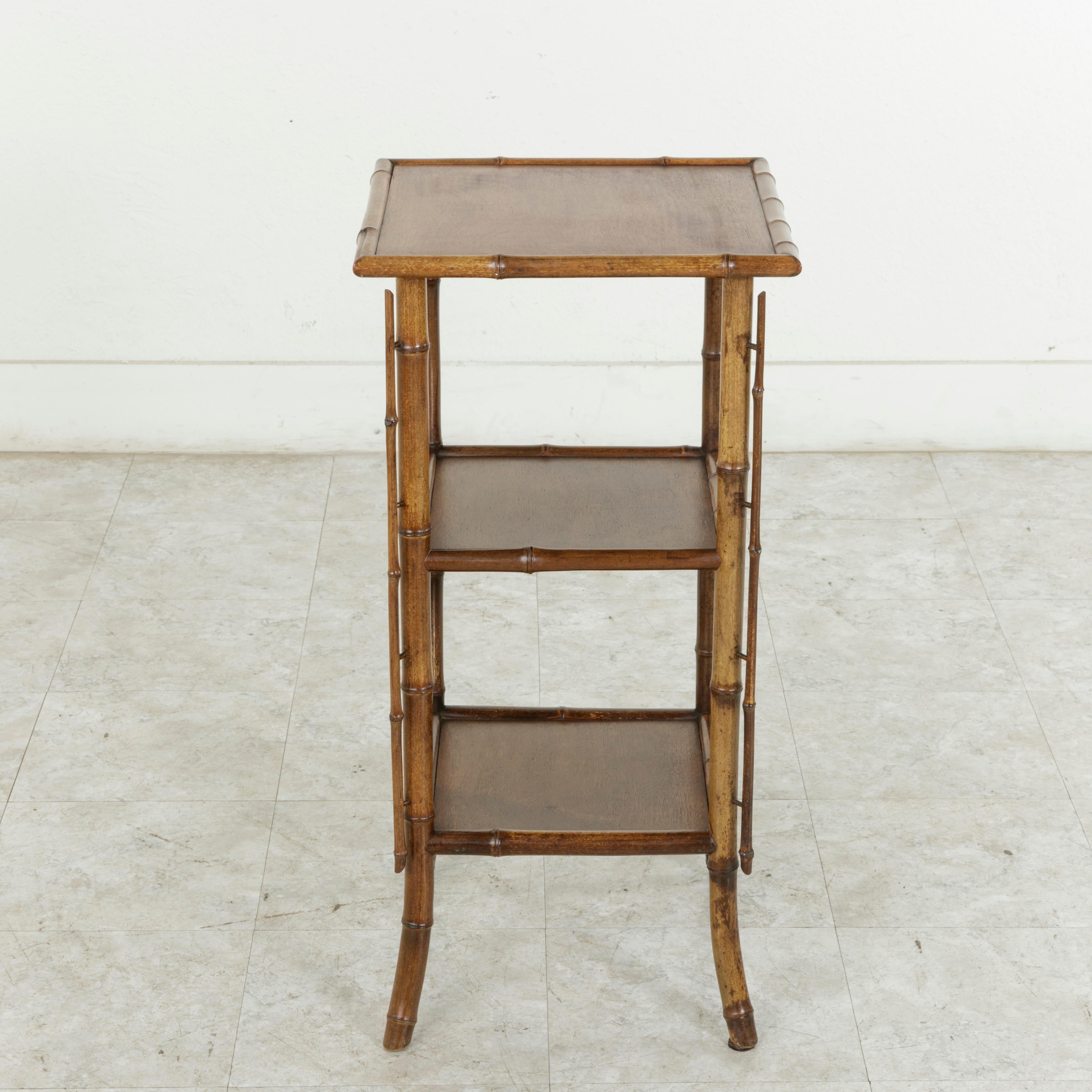French Bamboo Fern Stand or Side Table with Three Mahogany Shelves, circa 1900 2