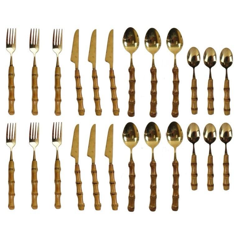 French Bamboo Flatware, Service for Six In Good Condition For Sale In Round Top, TX