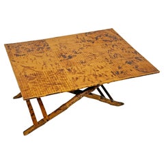 French Bamboo Folding Campaign Style Picnic or Coffee Table Circa 1950s