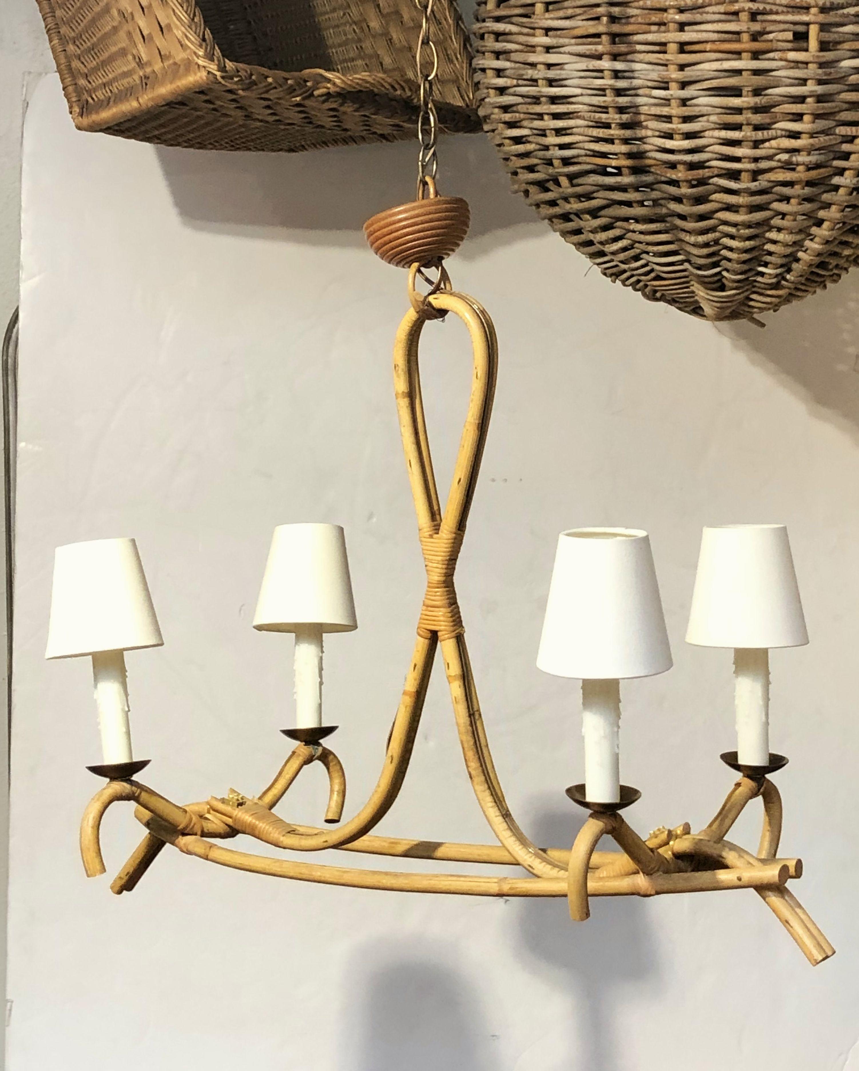 French Bamboo Four-Light Hanging Fixture or Chandelier 'Louis Sognot' 10