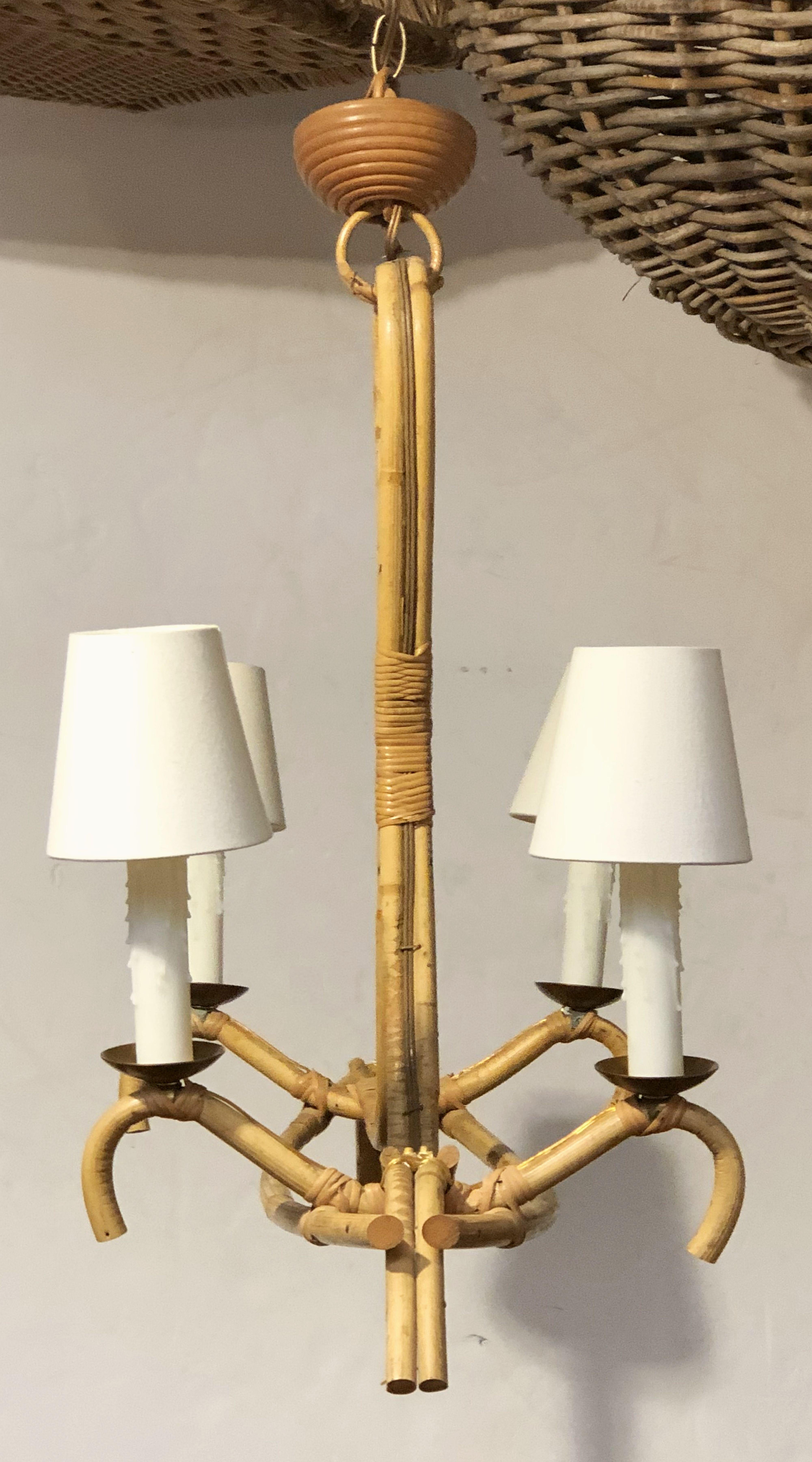 French Bamboo Four-Light Hanging Fixture or Chandelier 'Louis Sognot' 2