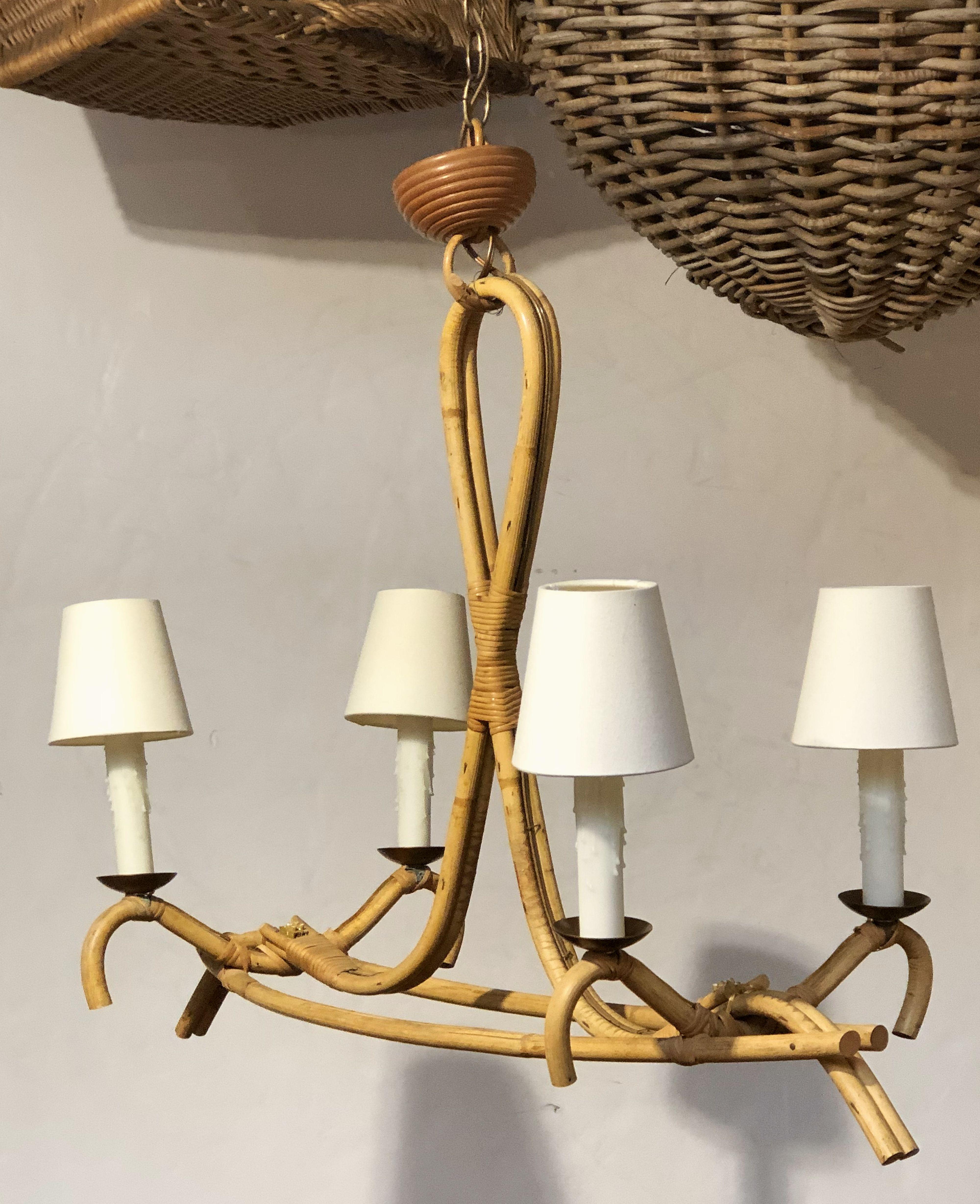 French Bamboo Four-Light Hanging Fixture or Chandelier 'Louis Sognot' 3