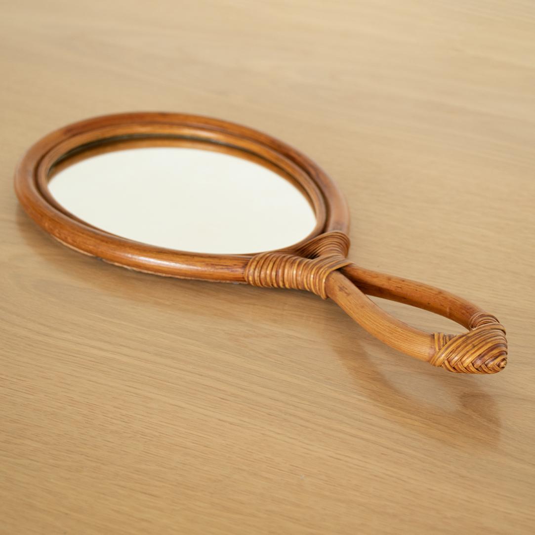 French Bamboo Hand-Held Mirror In Good Condition In Los Angeles, CA