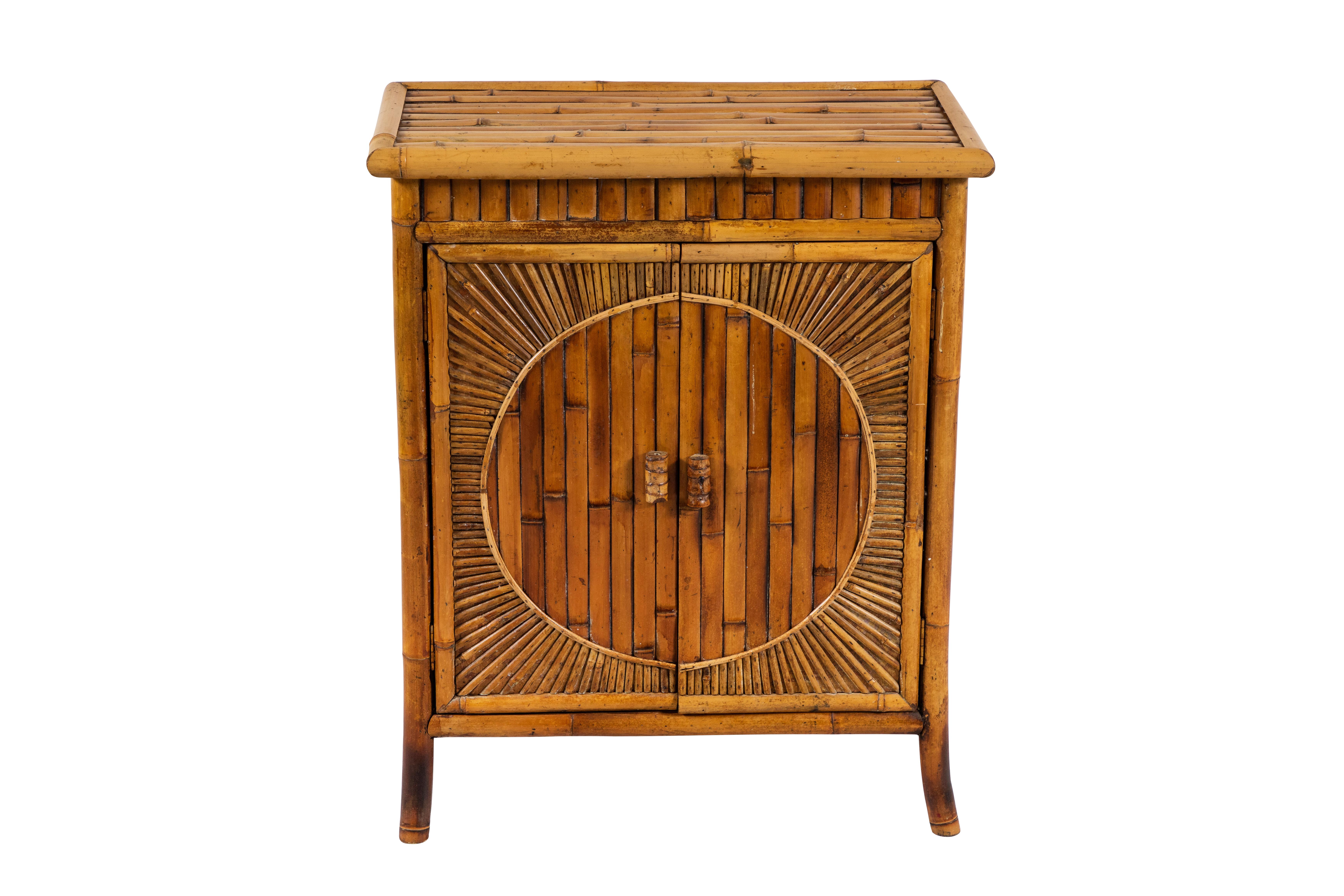 French bamboo low two-door cabinet.