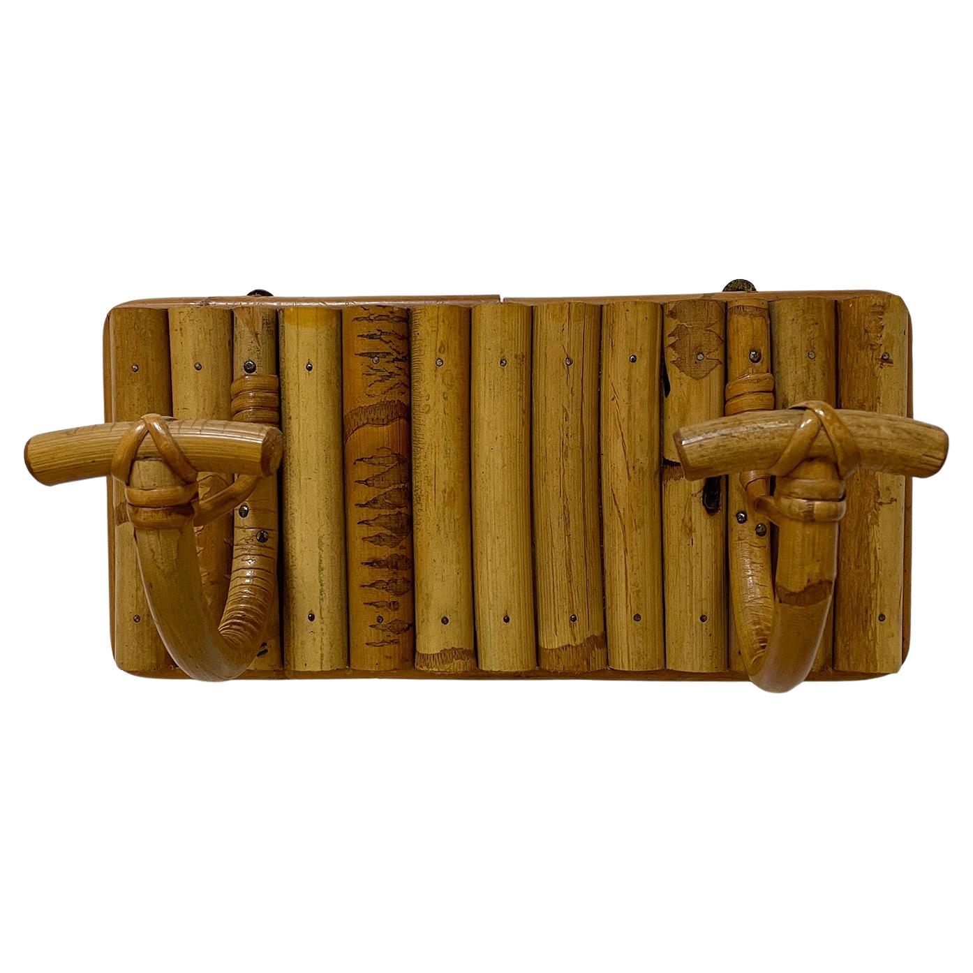 French Bamboo & Rattan Double Wall Hook For Sale