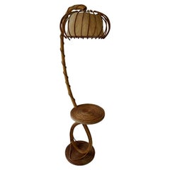 French Bamboo & Rattan Floor Lamp, Attributed to Louis Sognot, 1960s