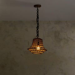 French Bamboo + Rattan Pendant in the Manner of Louis Sognot, 1960s