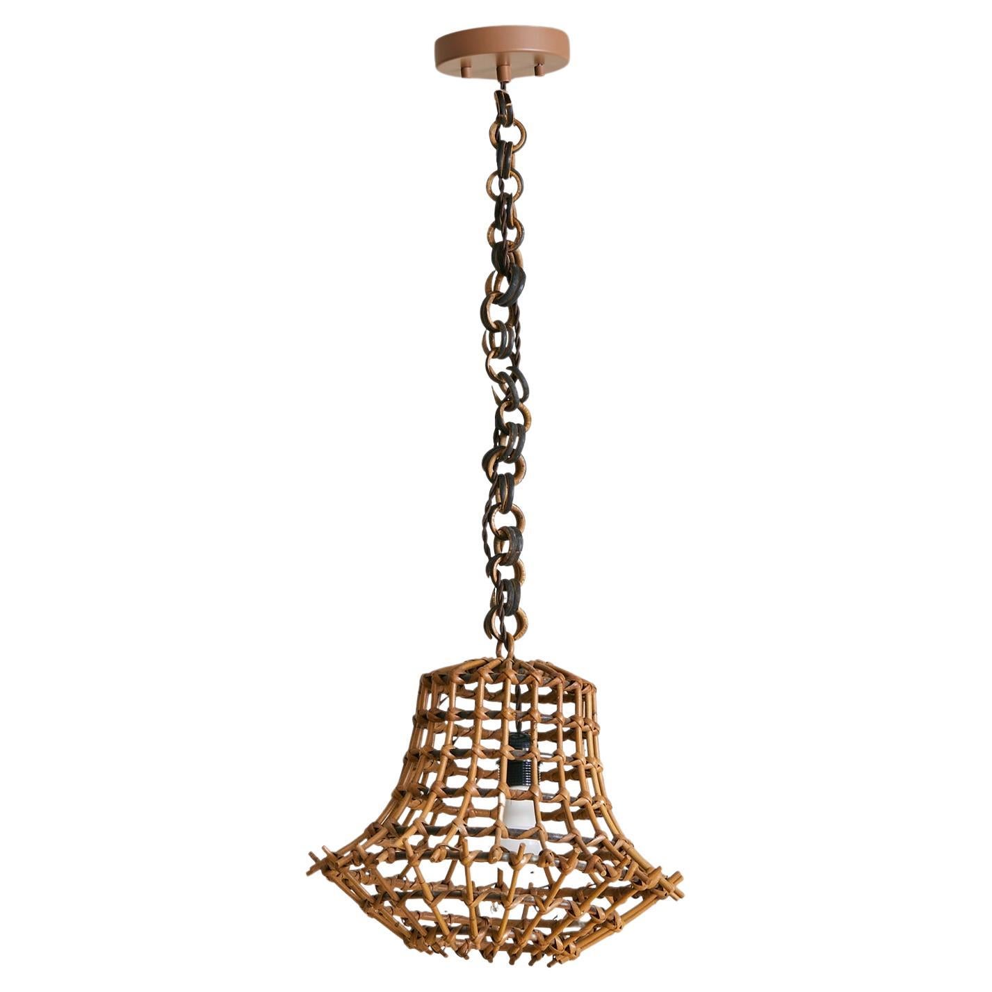 French Bamboo + Rattan Pendant in the Manner of Louis Sognot, 1960s