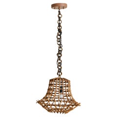 French Bamboo + Rattan Pendant in the Manner of Louis Sognot, 1960s