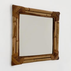 French Bamboo & Rattan Square Wall Mirror
