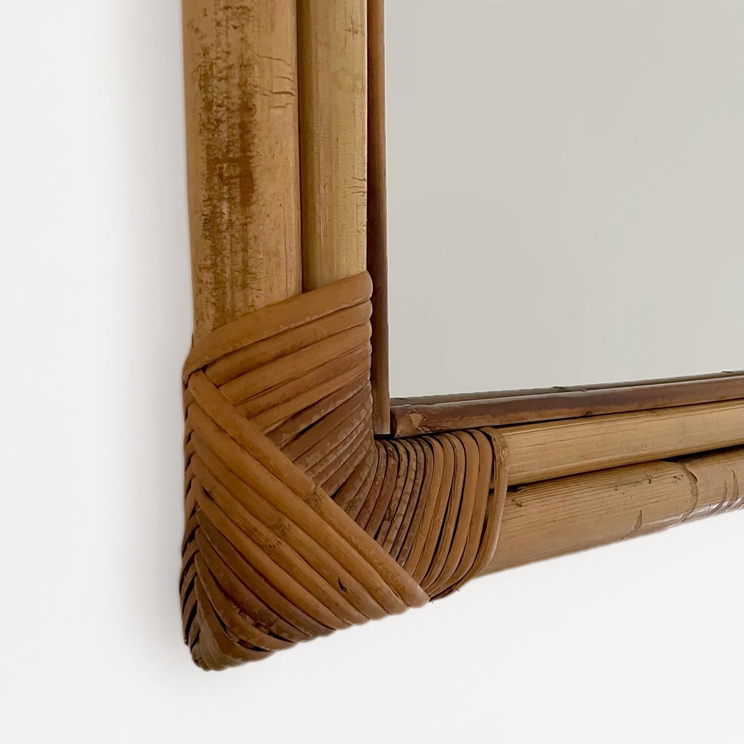 French Bamboo & Rattan Square Wall Mirror For Sale 2