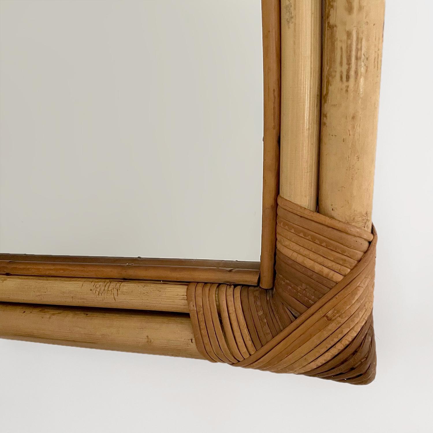 French Bamboo & Rattan Square Wall Mirror For Sale 3