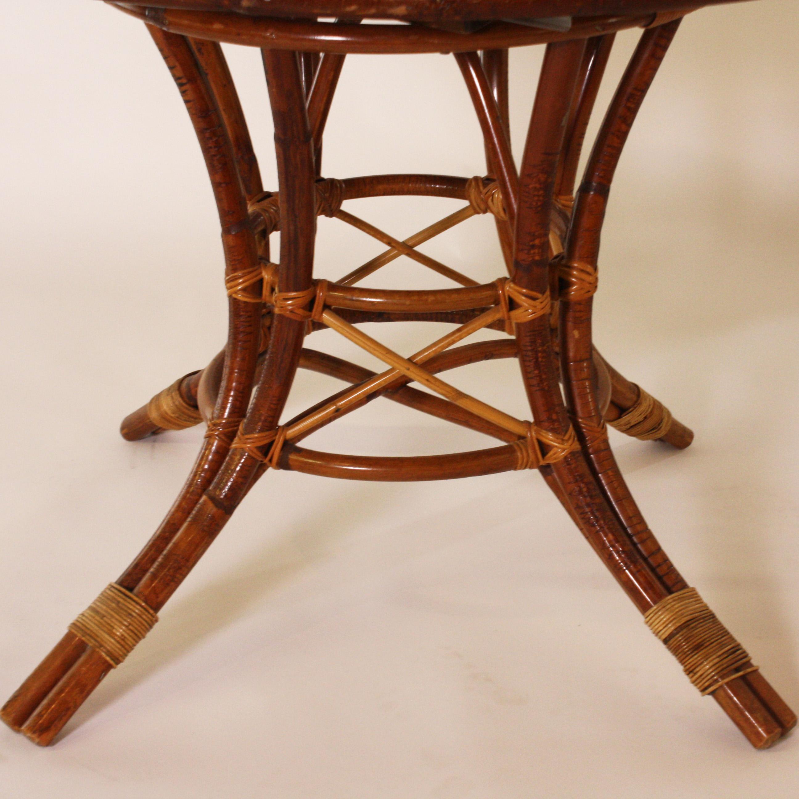 French Bamboo Round Table with Leaf, circa 1960 1