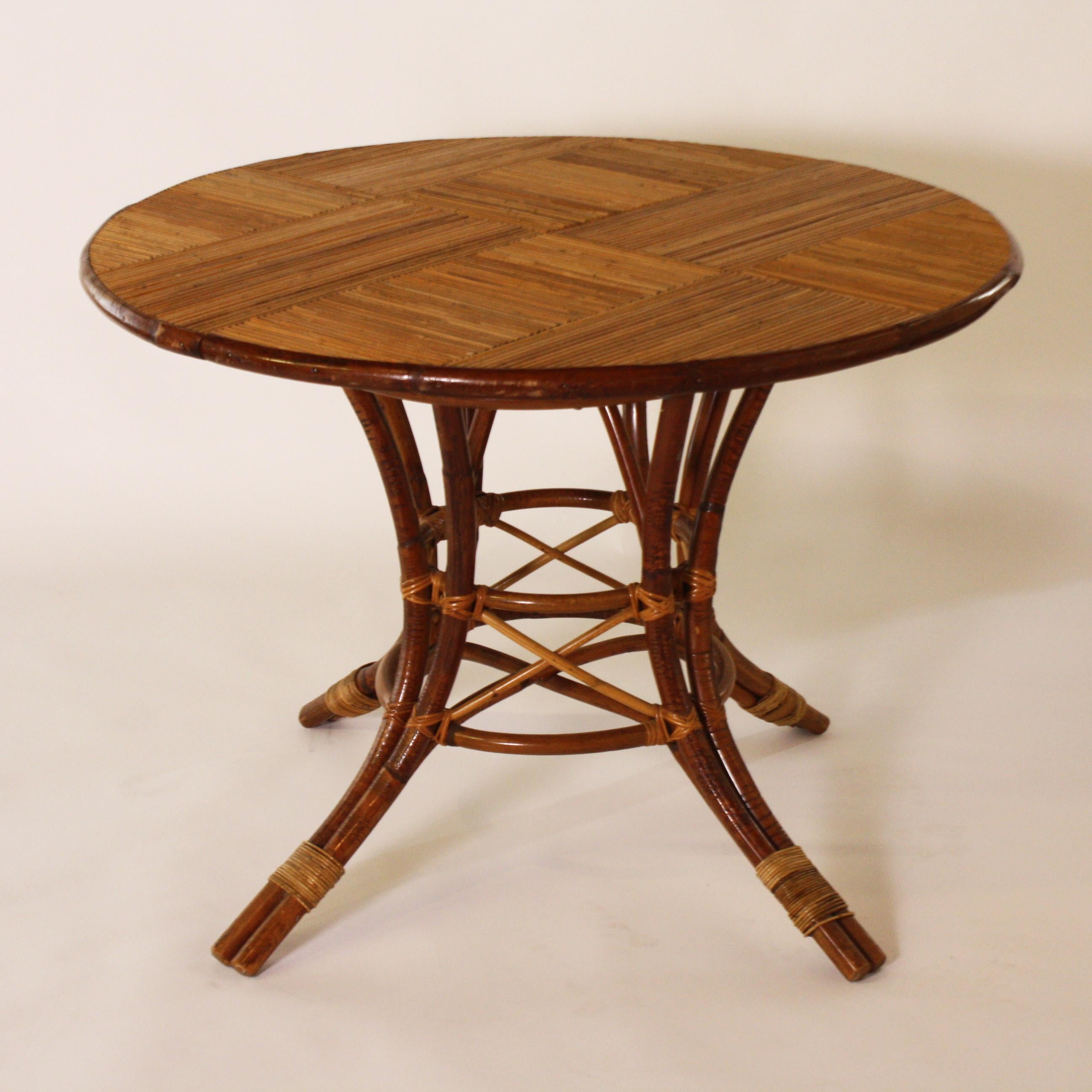 French Bamboo Round Table with Leaf, circa 1960 2