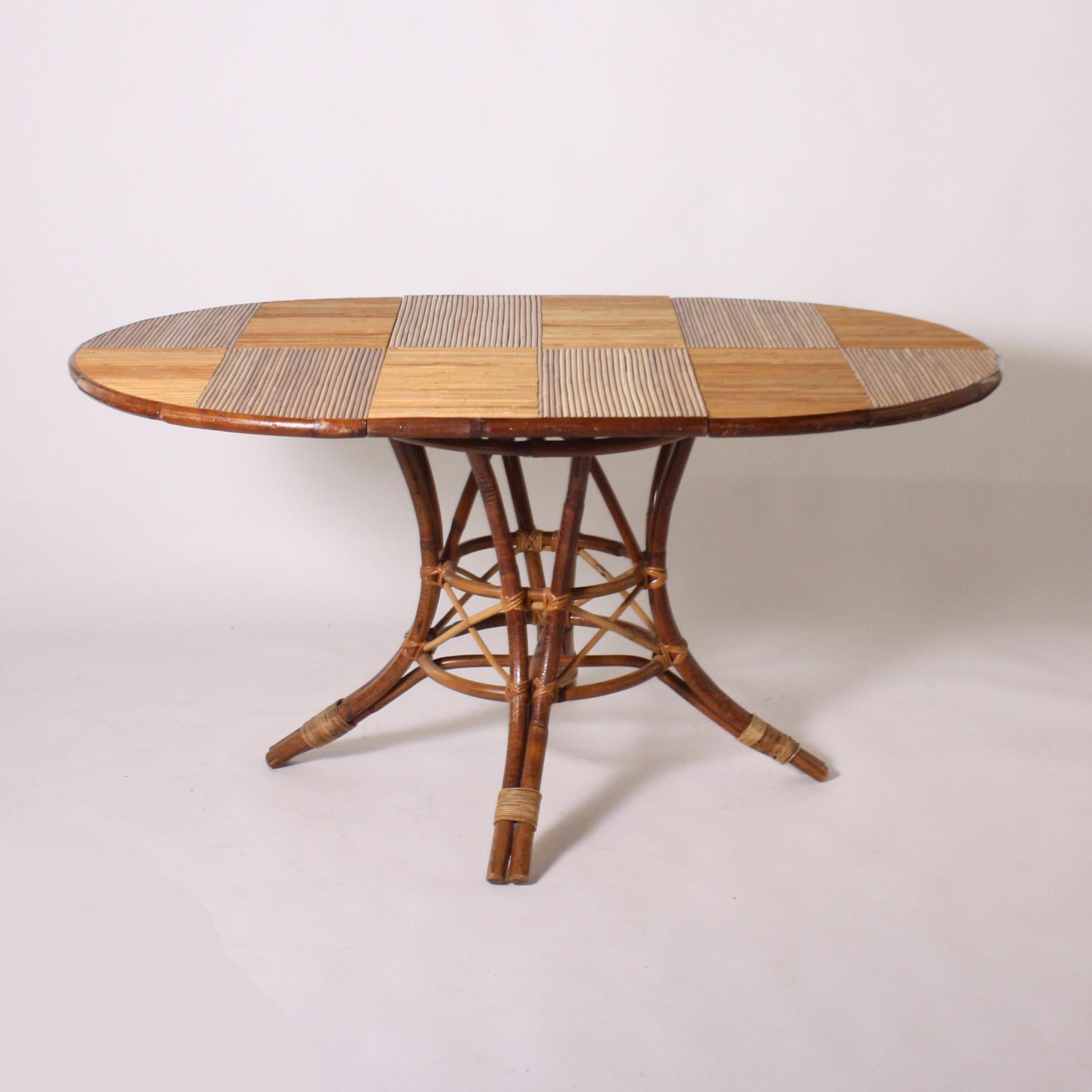 French Bamboo Round Table with Leaf, circa 1960 3