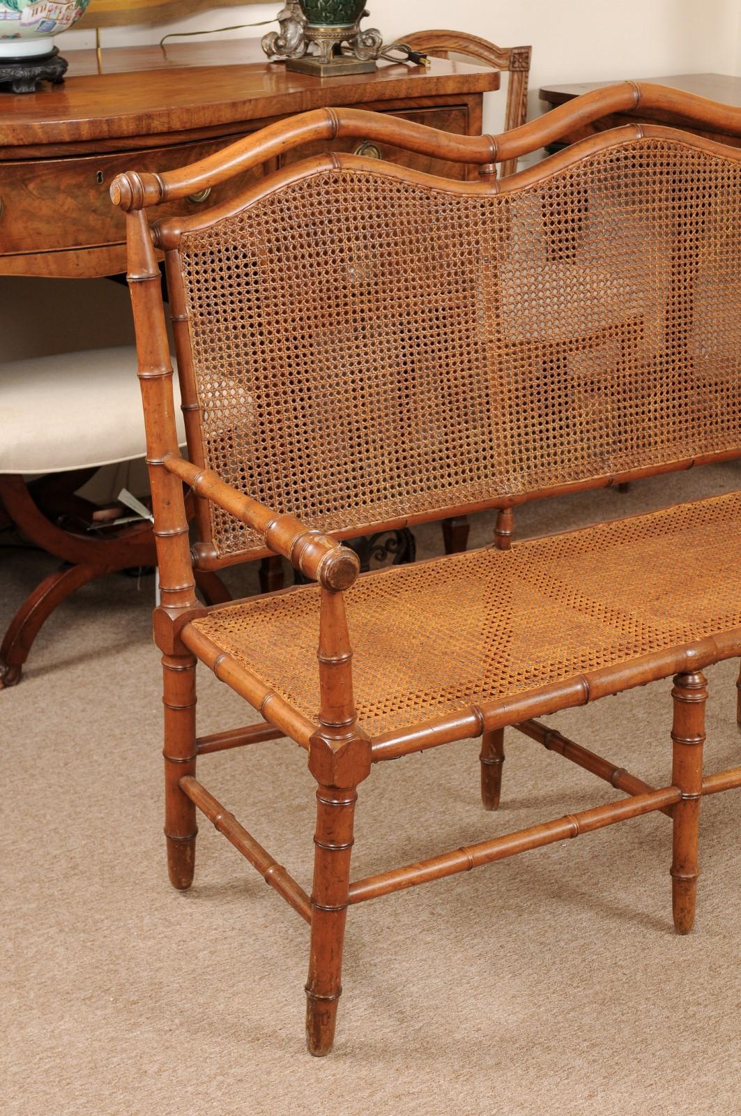 French Bamboo Style Beechwood Caned Bench, circa 1880 In Good Condition In Atlanta, GA