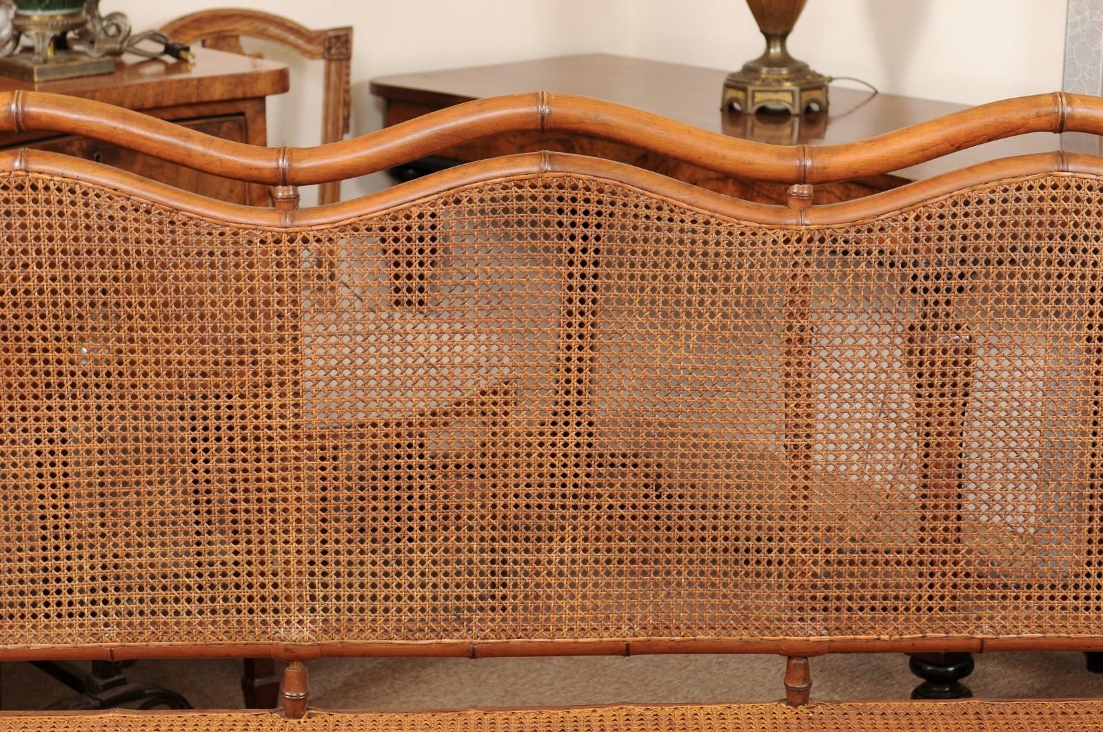 French Bamboo Style Beechwood Caned Bench, circa 1880 2