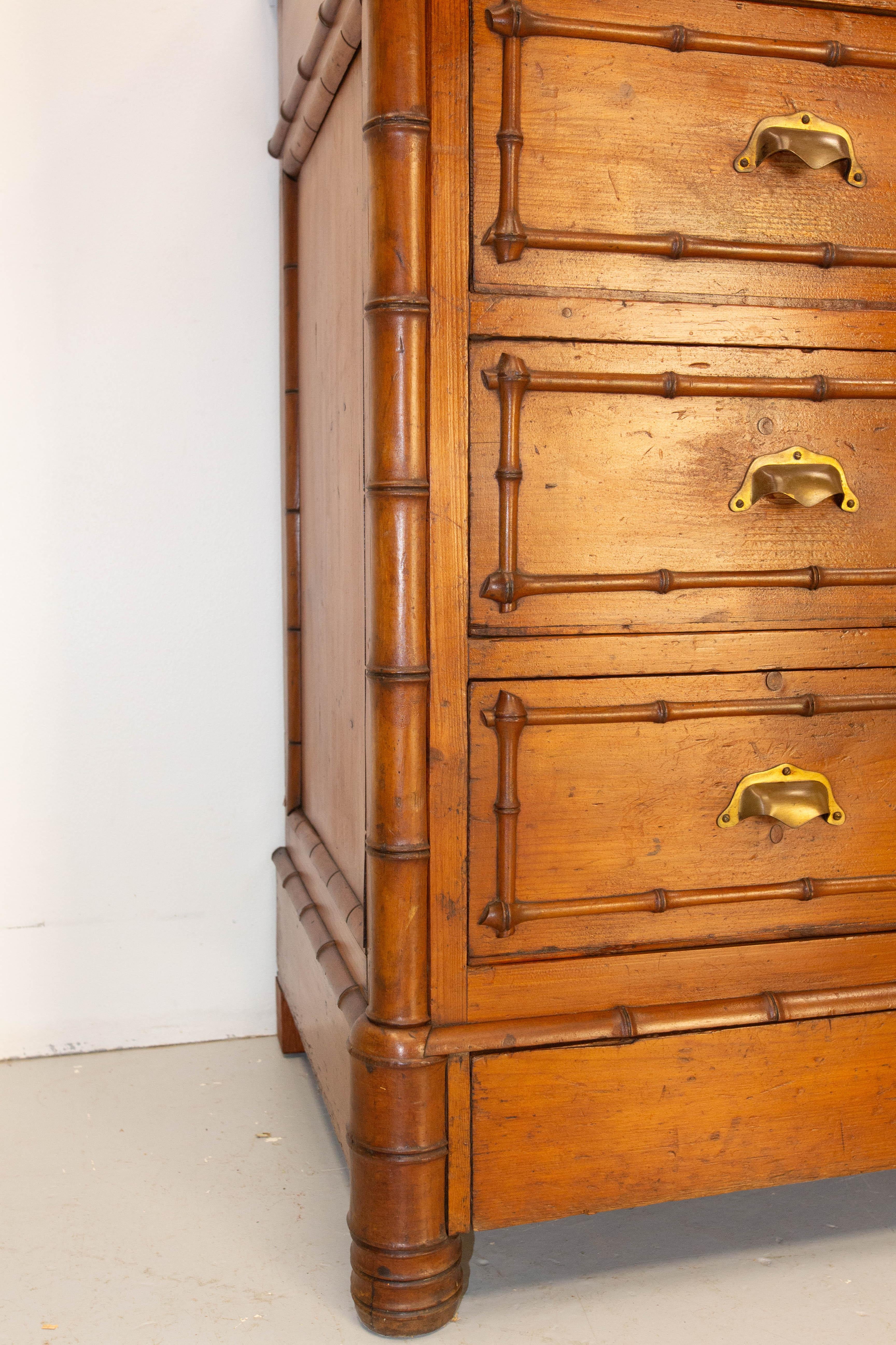 Marble French bamboo-style chest of drawers with white marble top
