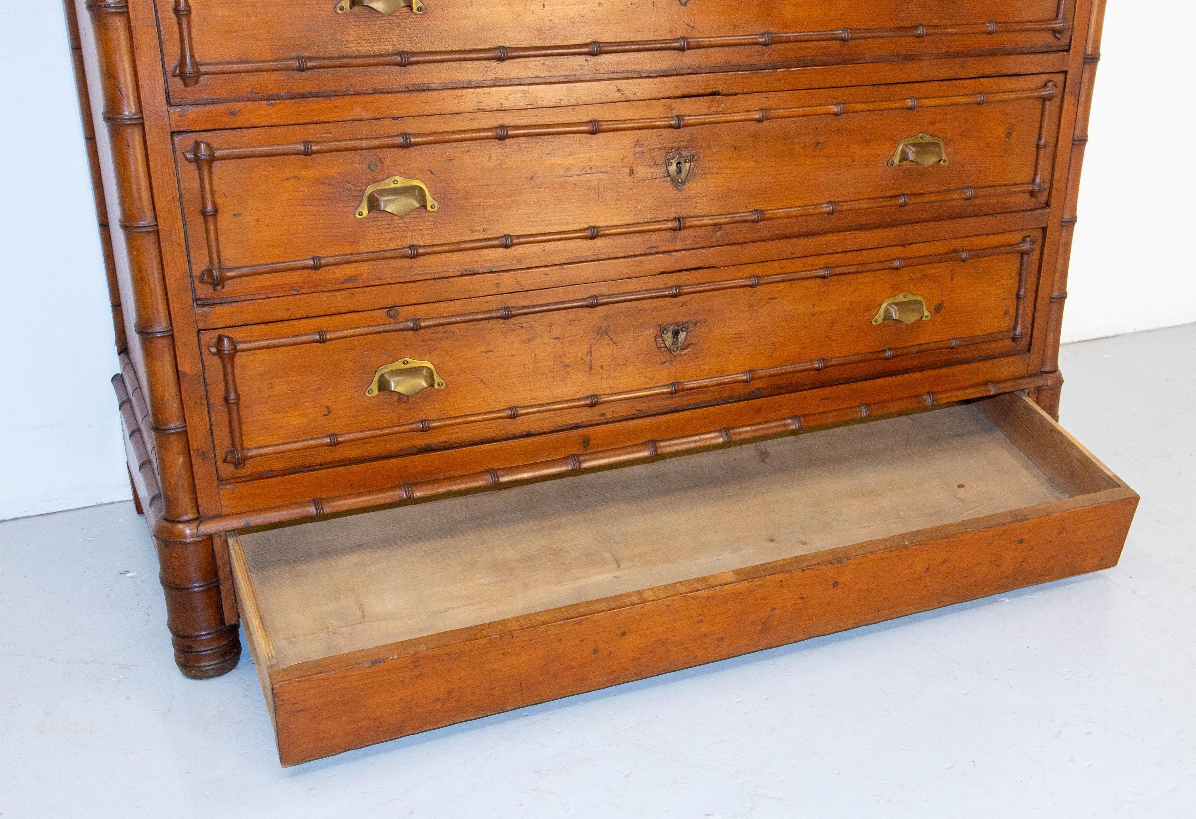 French bamboo-style chest of drawers with white marble top 1