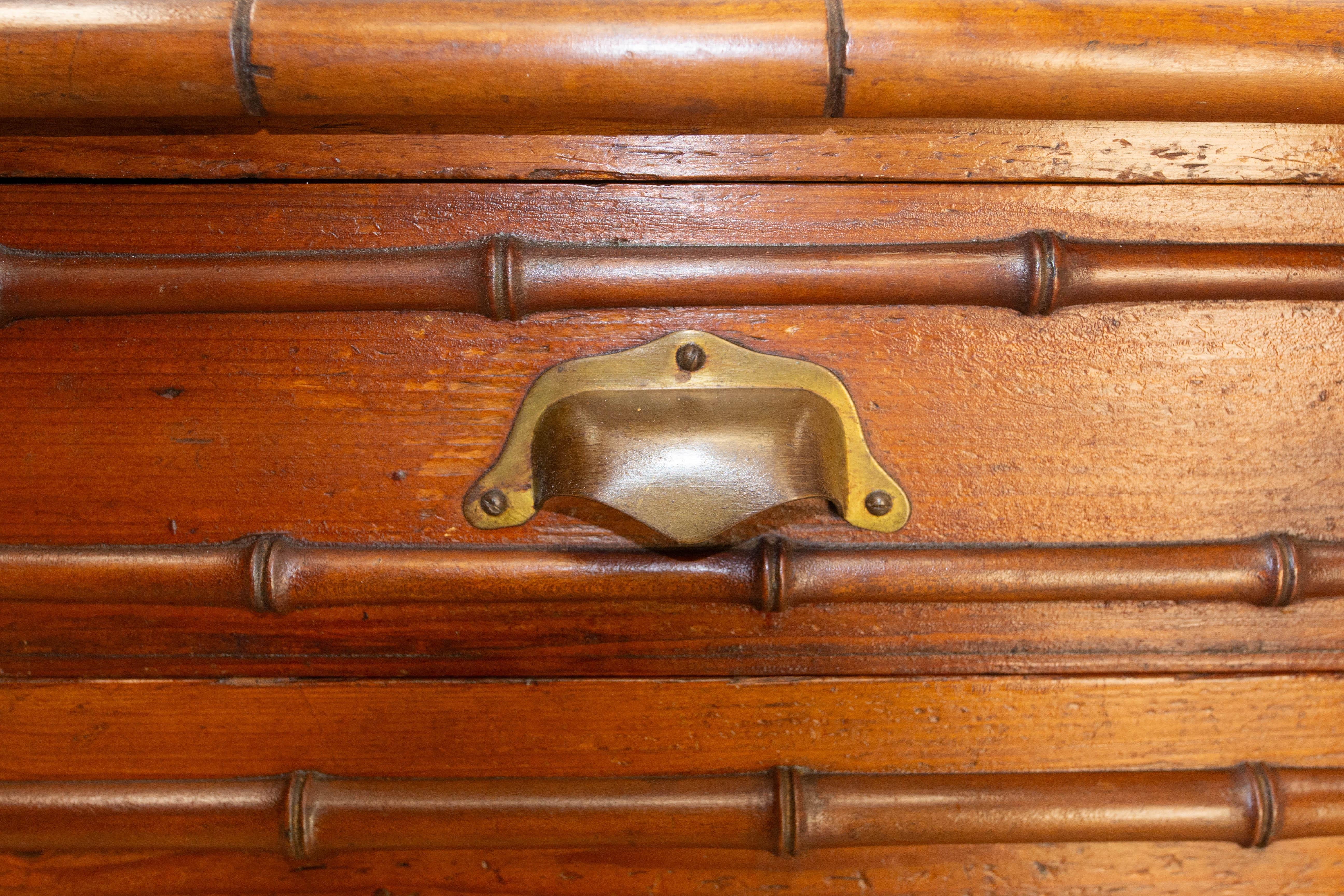 French bamboo-style chest of drawers with white marble top 3