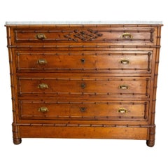 French bamboo-style chest of drawers with white marble top