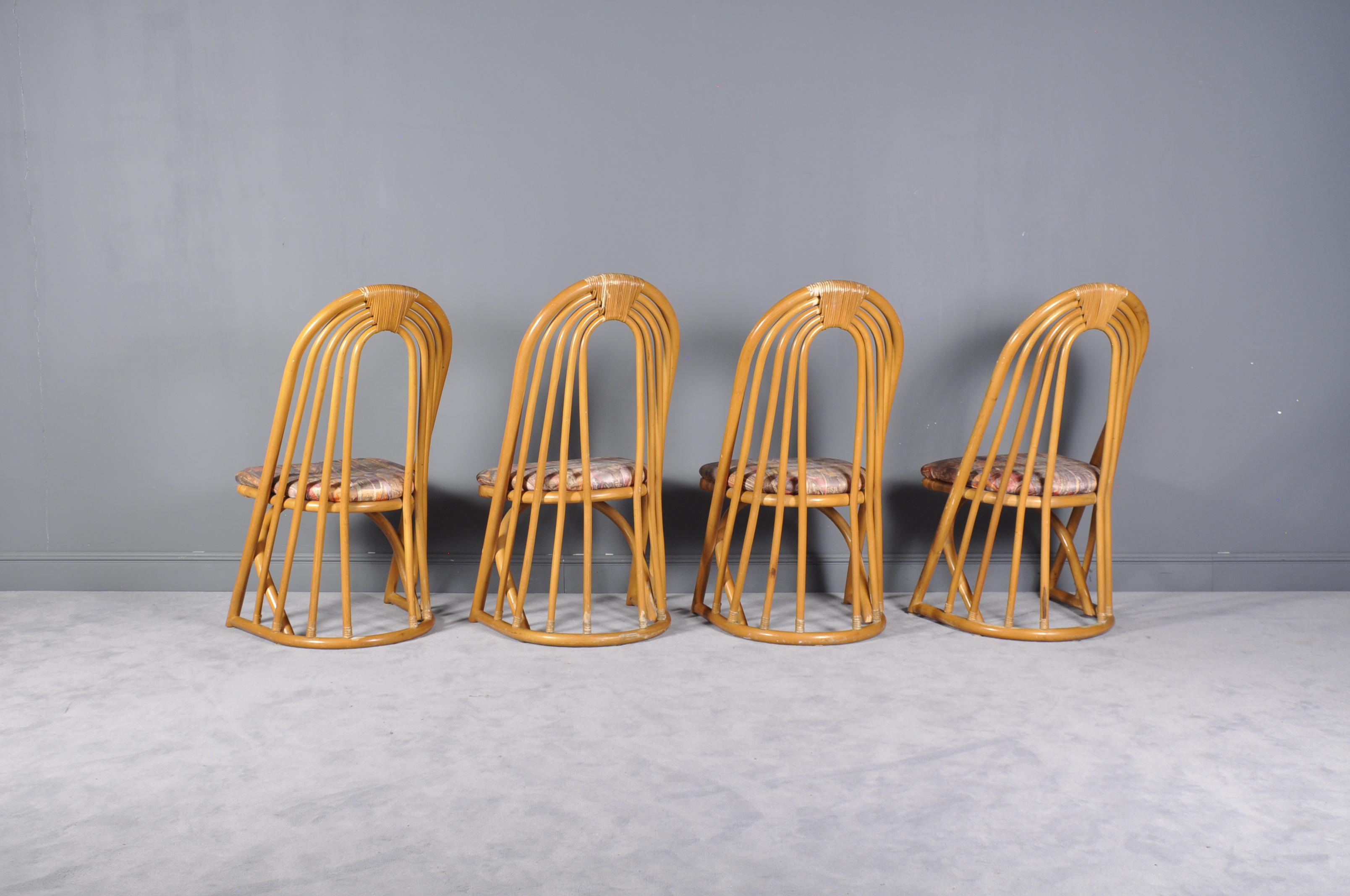 Late 20th Century French Bamboo Table and Chairs Set, 1970s