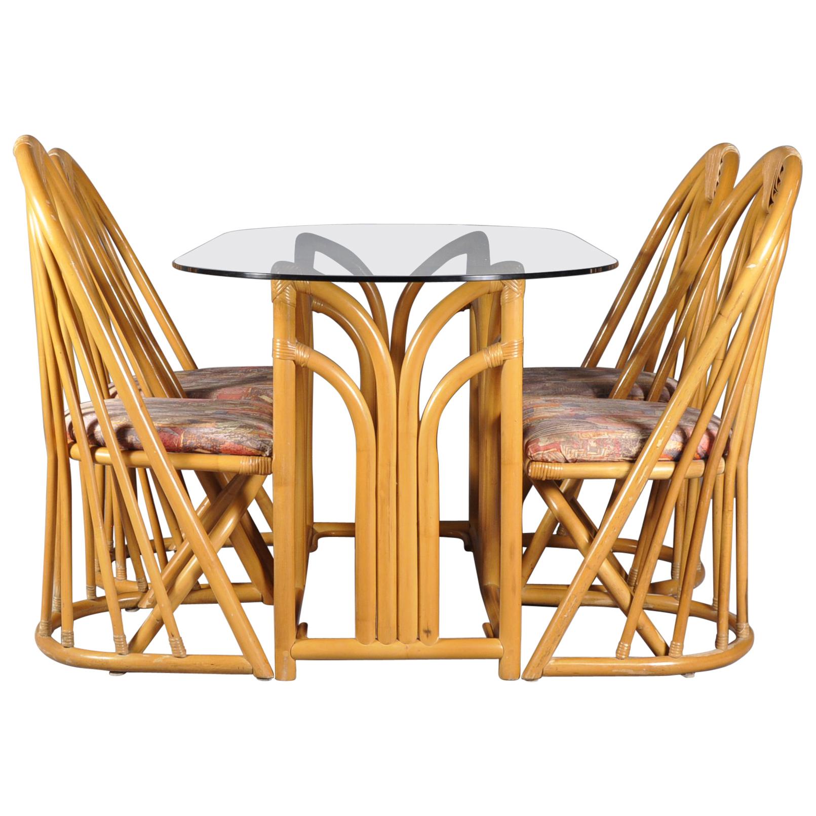 French Bamboo Table and Chairs Set, 1970s