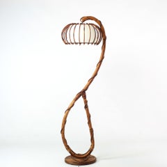 French Bambou and Rattan Floor Lamp Mid-Century, 1960's