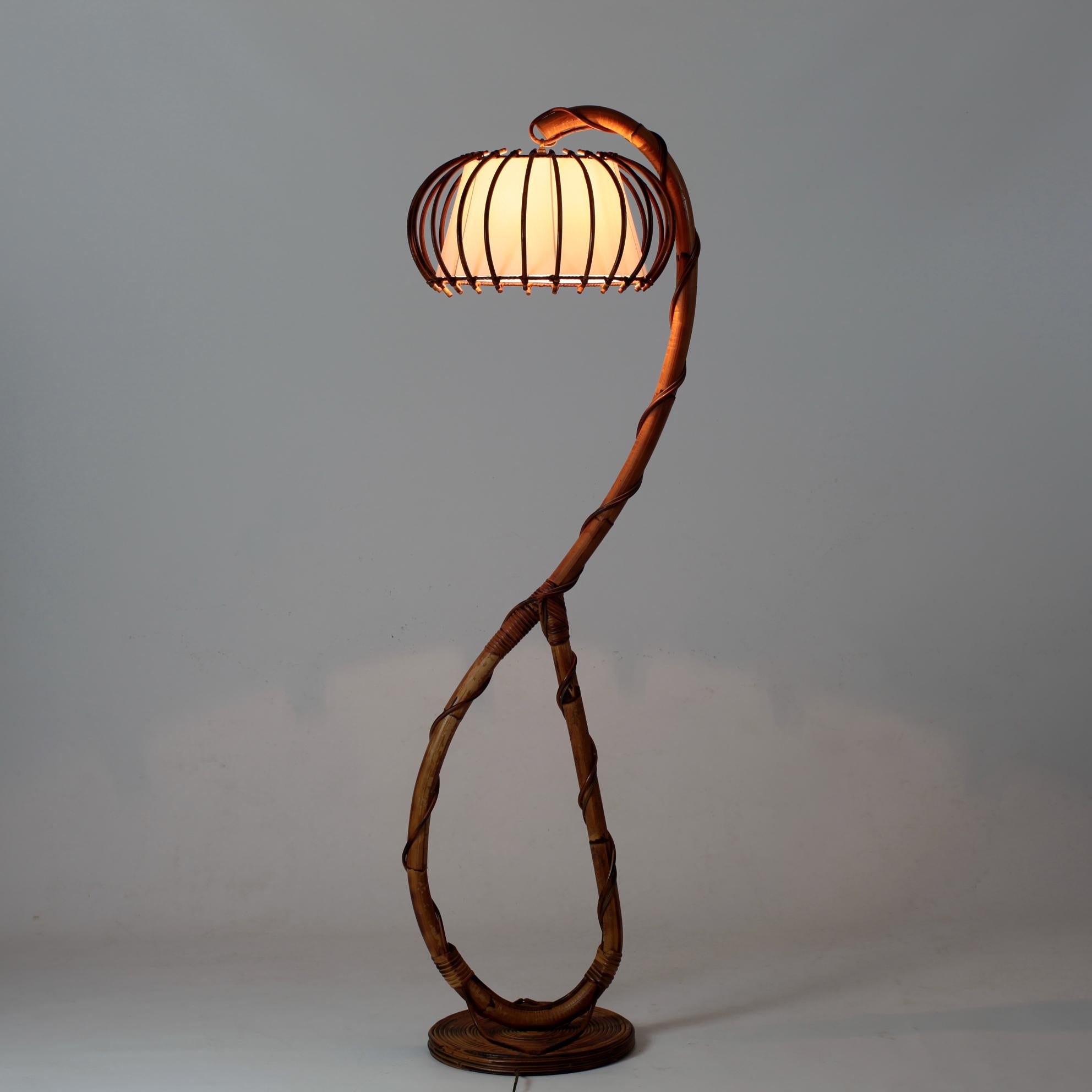 Mid-Century Modern French Bambou and Rattan Floor Lamp Mid-Century, 1960's