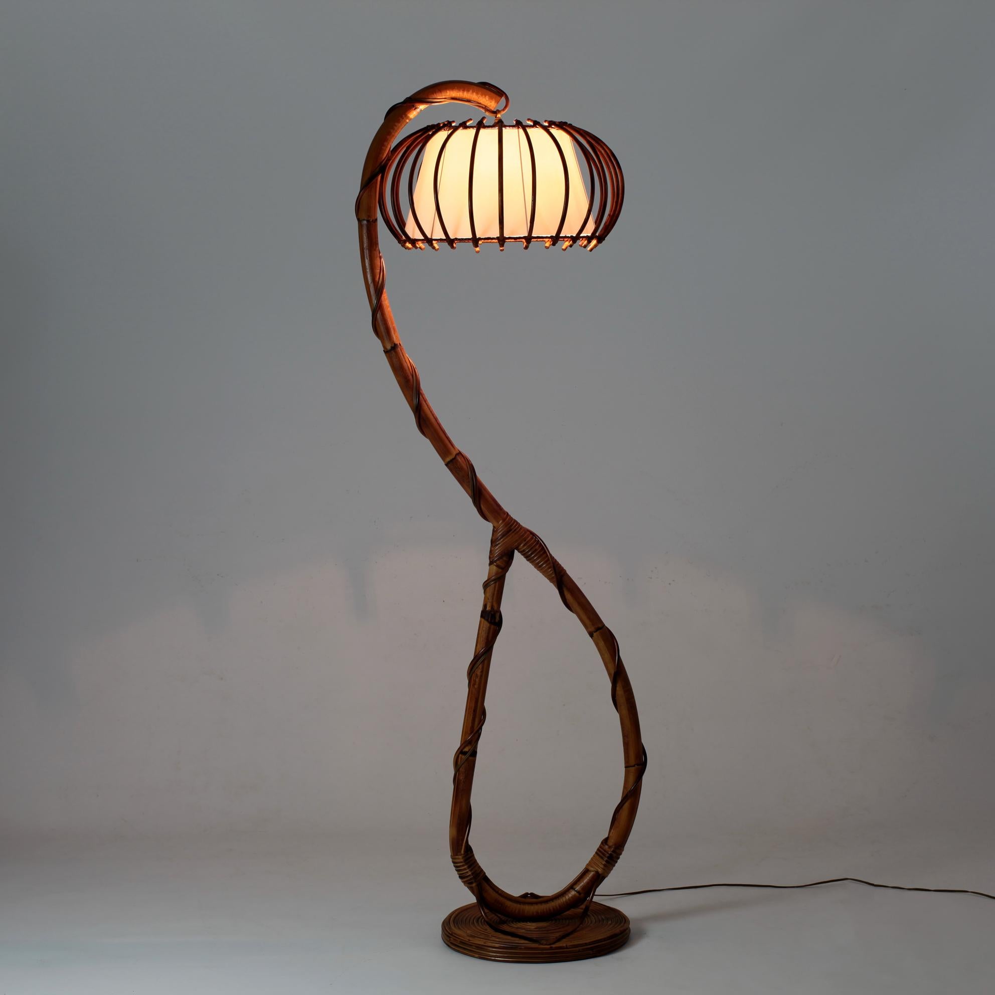 Mid-20th Century French Bambou and Rattan Floor Lamp Mid-Century, 1960's