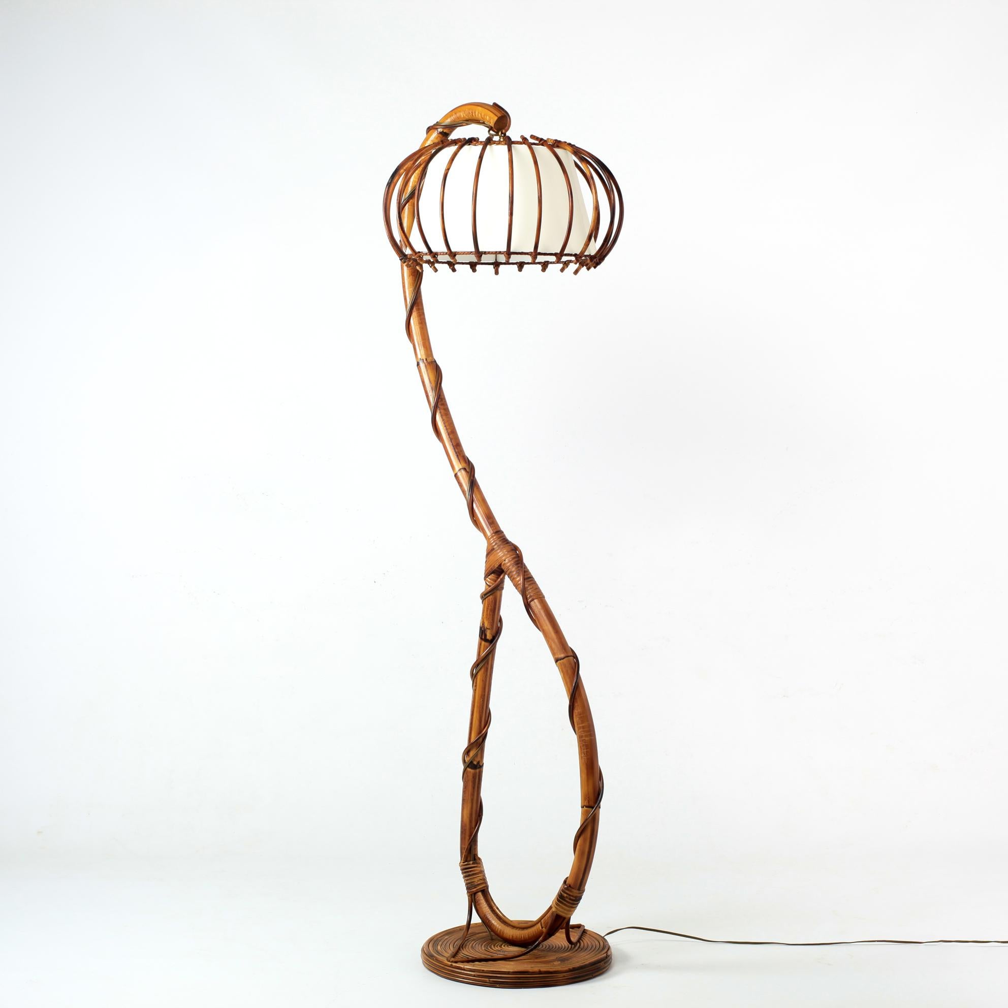 French Bambou and Rattan Floor Lamp Mid-Century, 1960's 1