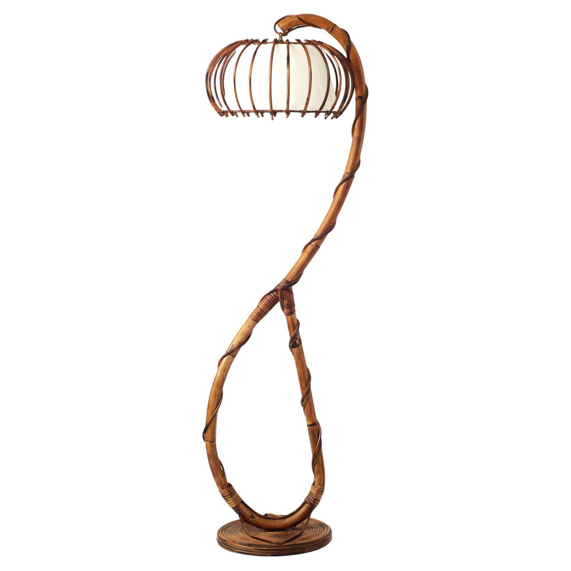 French Bambou and Rattan Floor Lamp Mid Century, 1960's