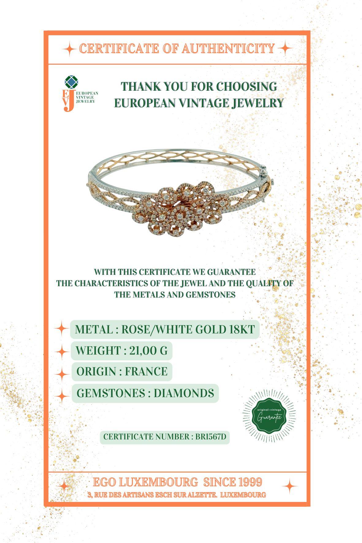 Französischer Armreif Weiß- und Roségold mit natürlichen Diamanten im Angebot 5